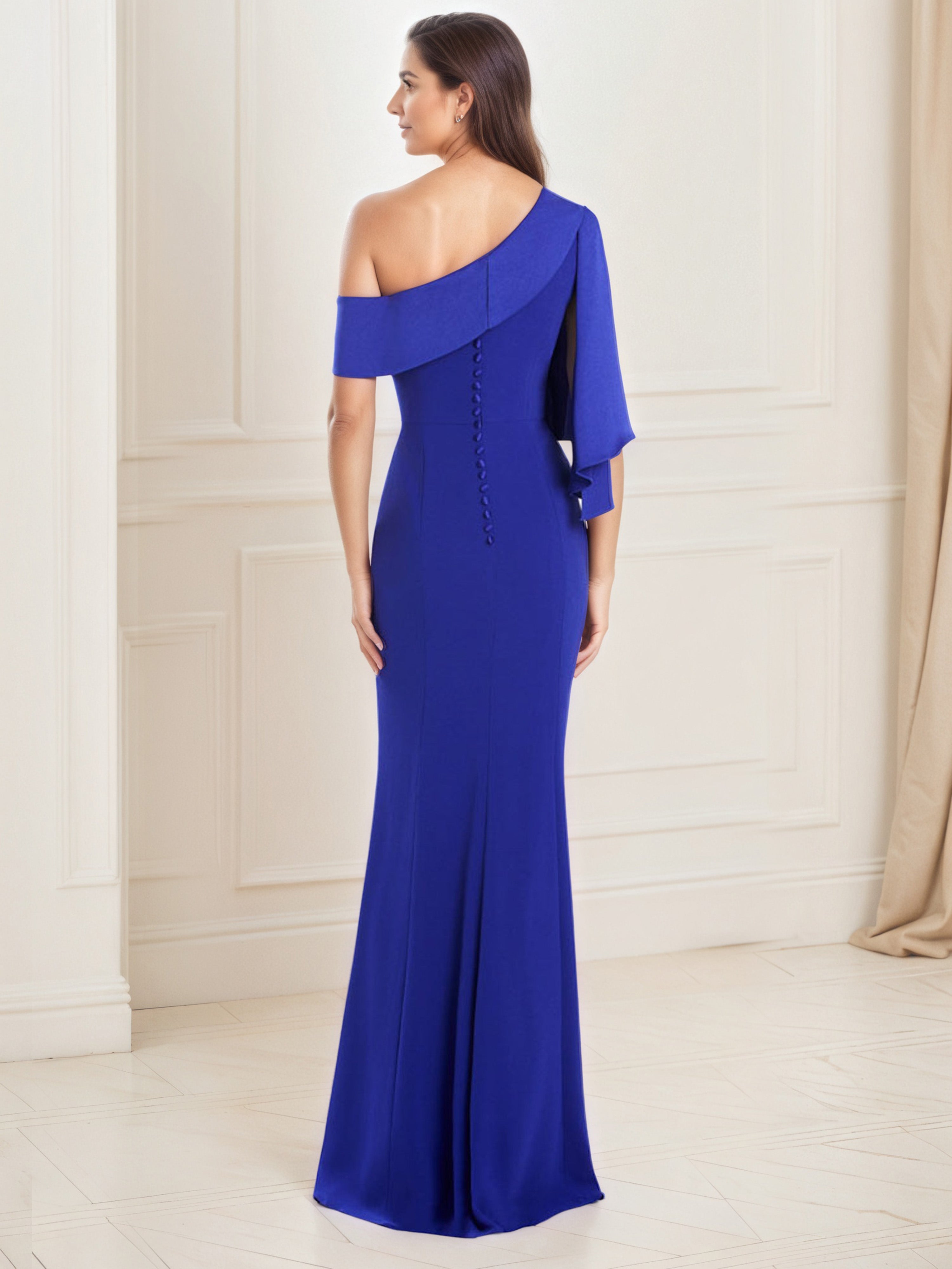 Royal Blue Prom Dresses Sheath/Column Floor Length One Shoulder Prom Dress with Split
