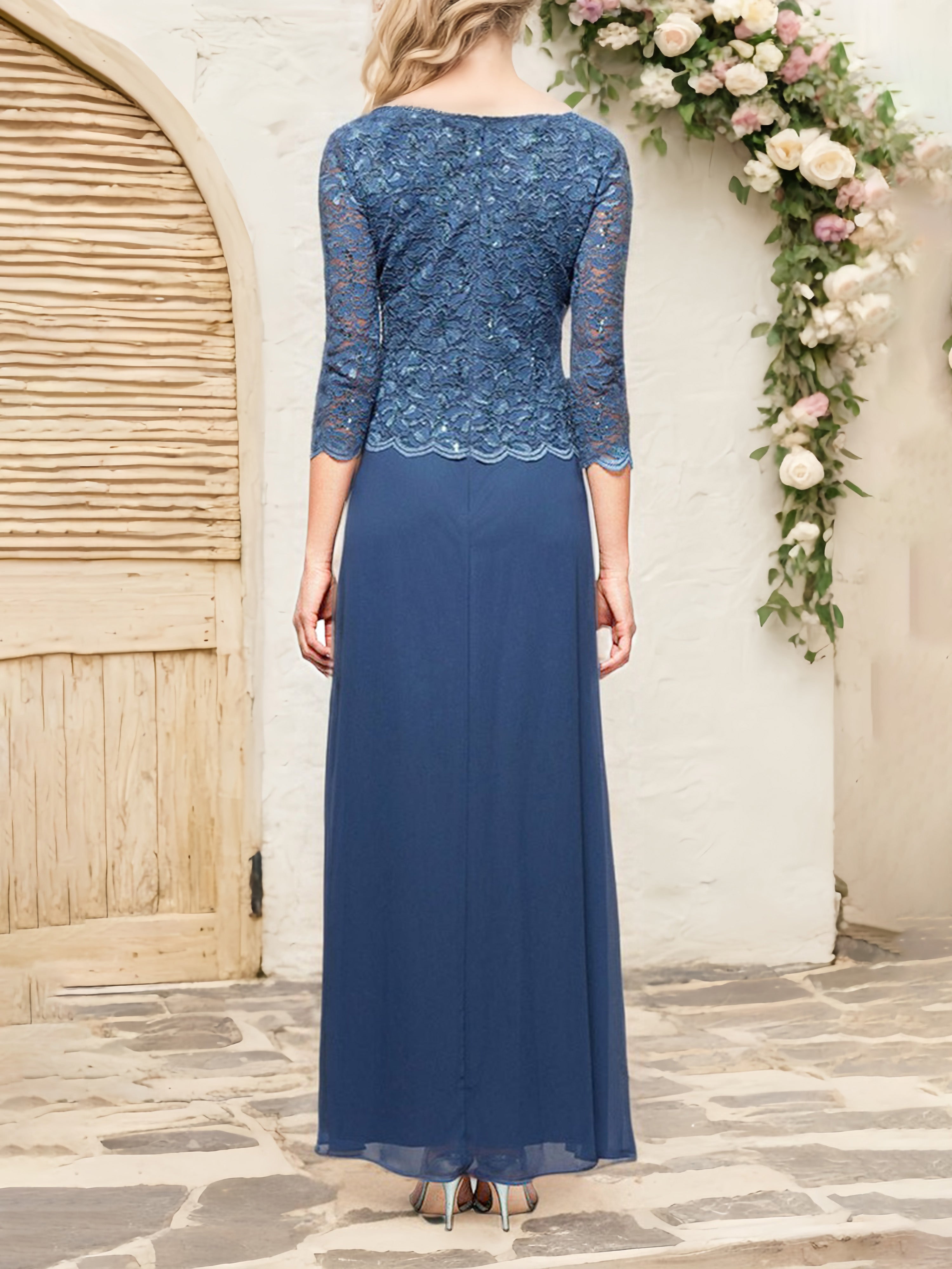 2 Pieces V Neck A Line Sleeves Wedgewood Mother Of Groom Dresses Suits