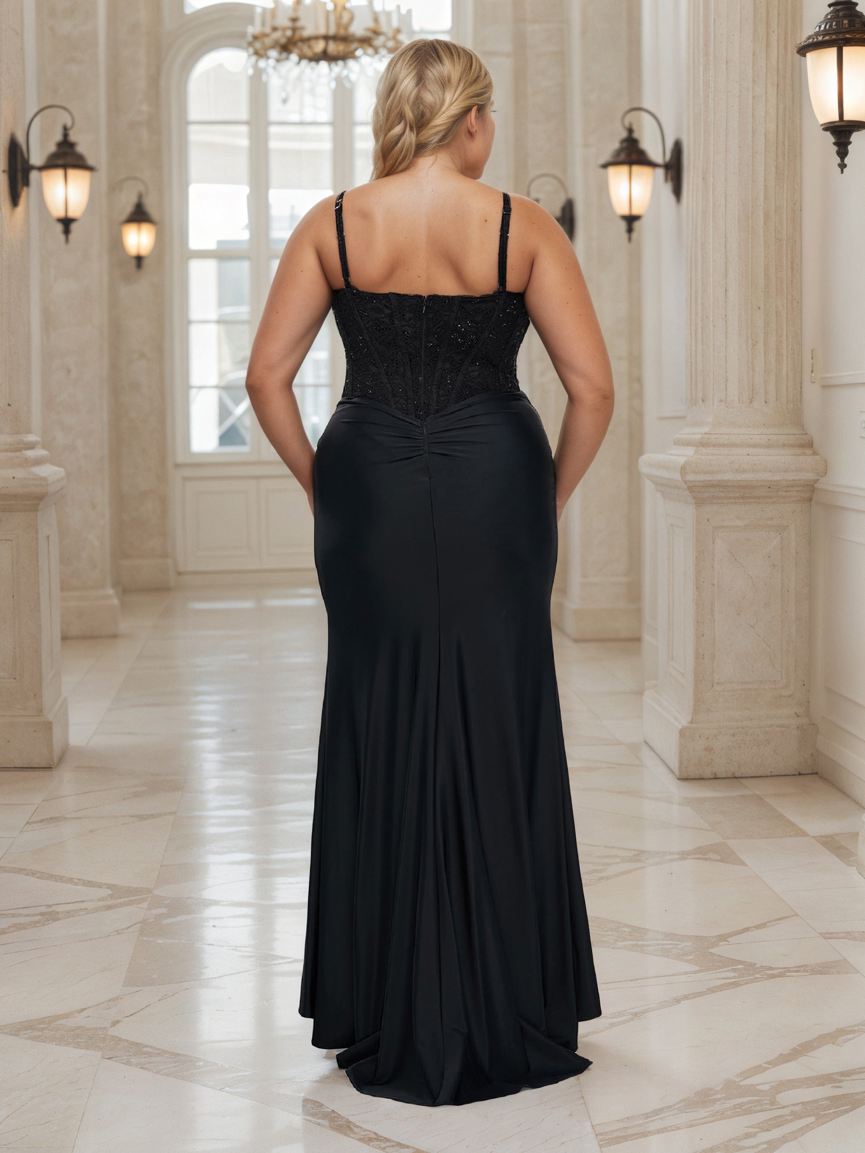 Sweetheart Prom Dress Spaghetti Straps Plus Size Dress with High Split