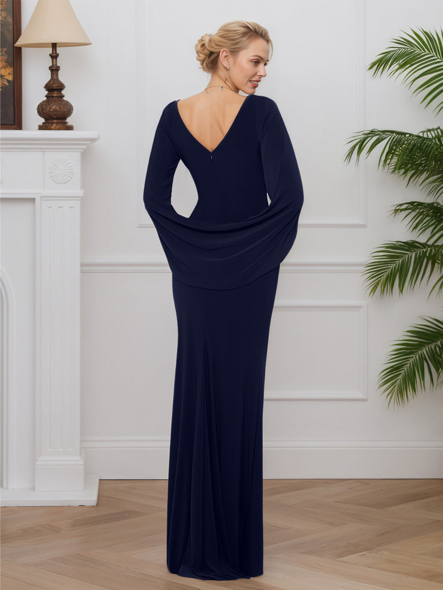 Cicinia Dark Green Mother Of The Bride Dress Stretch Fabric Trumpet/Mermaid Sleeves Floor Length