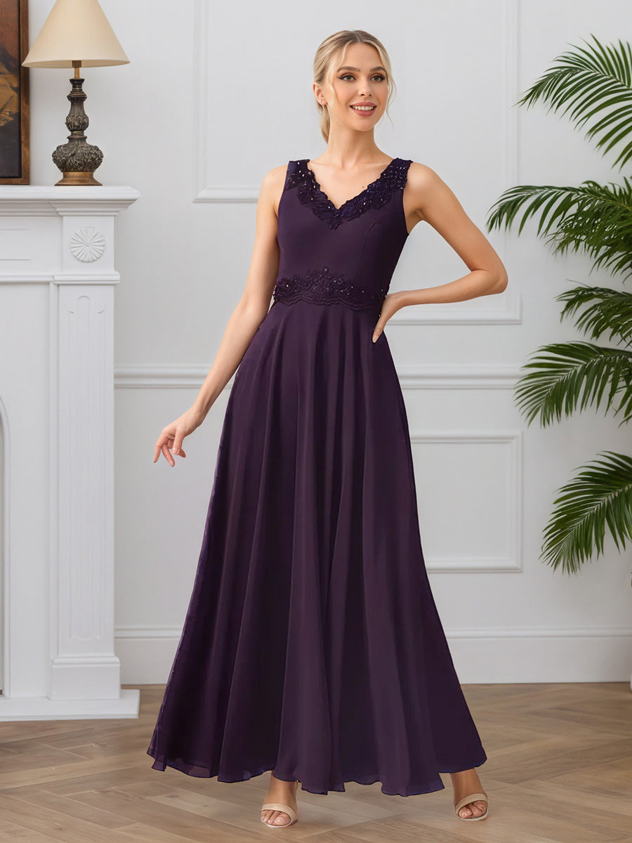 Cicinia Plum 2 Piece Mother Of The Bride Dresses Chiffon Lace Sleeveless V-Neck A-Line