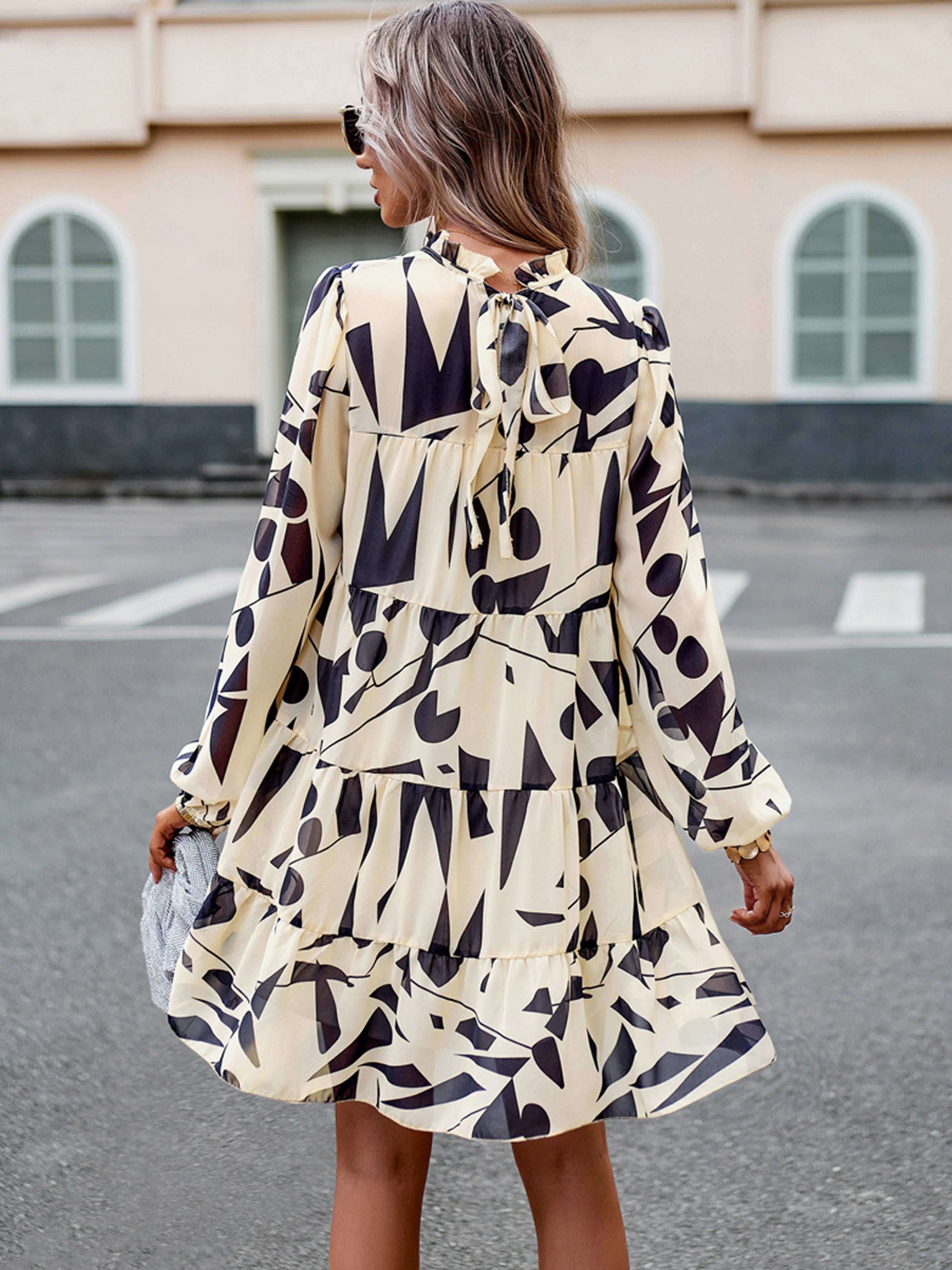 Cowl Elegant Floral Long Sleeves Apricot Wedding Guest Dress