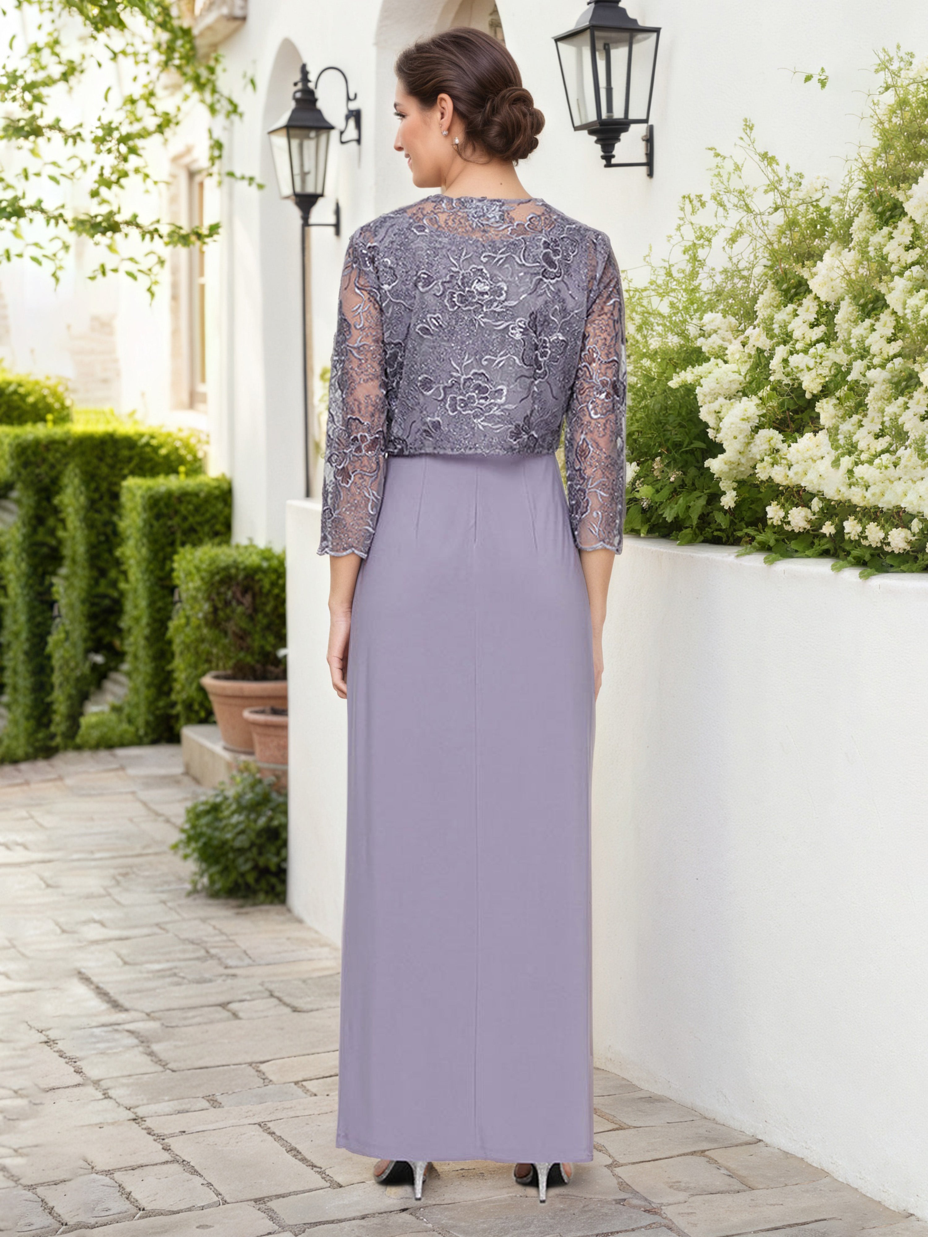 Empire Waist Bolero Jacket Sheath 3/4 Sleeves Tahiti Mother Of The Bride Dress