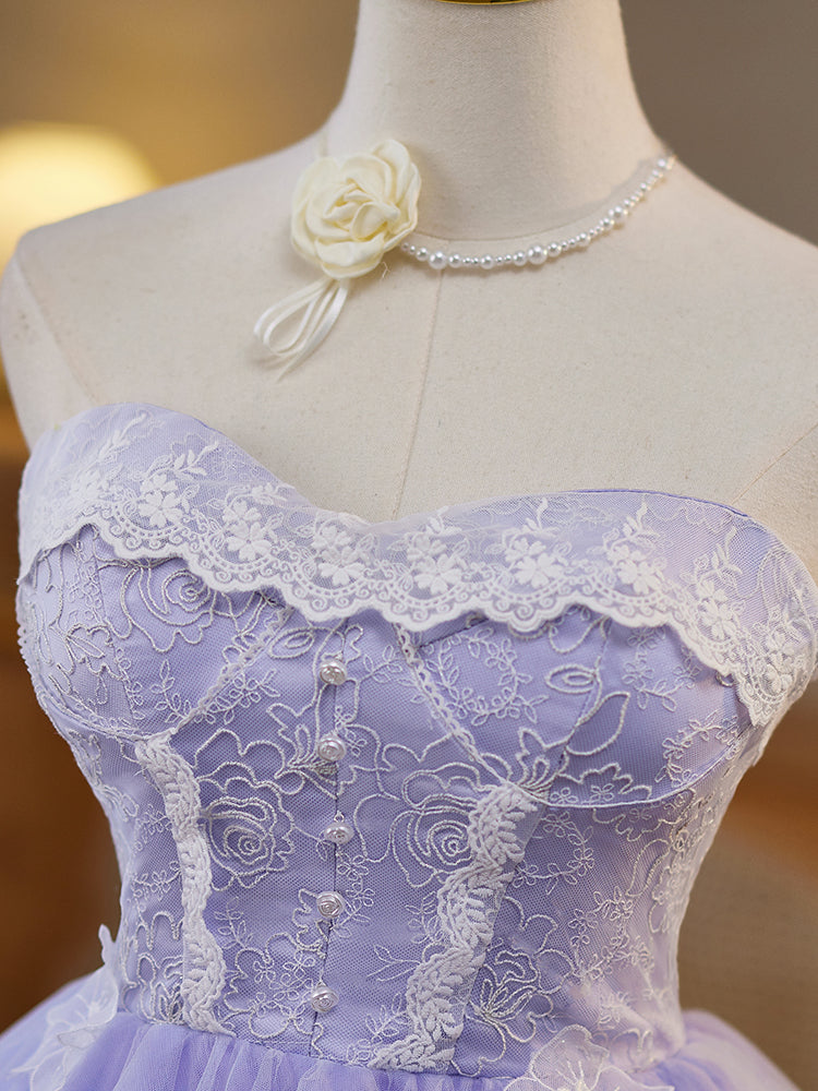 Lace Strapless Mesh Sleeveless Princess Homecoming Dress