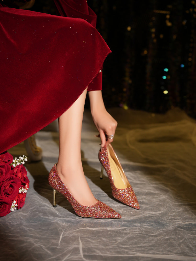 Women's Crystal Point Toe High Heels Wedding Shoes
