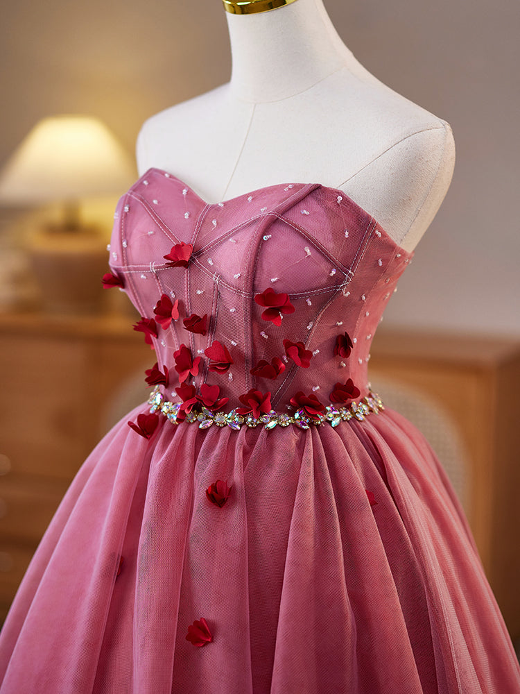 Sweetheart Strapless 3D Flower Bodice Mesh Homecoming Dress with Beading