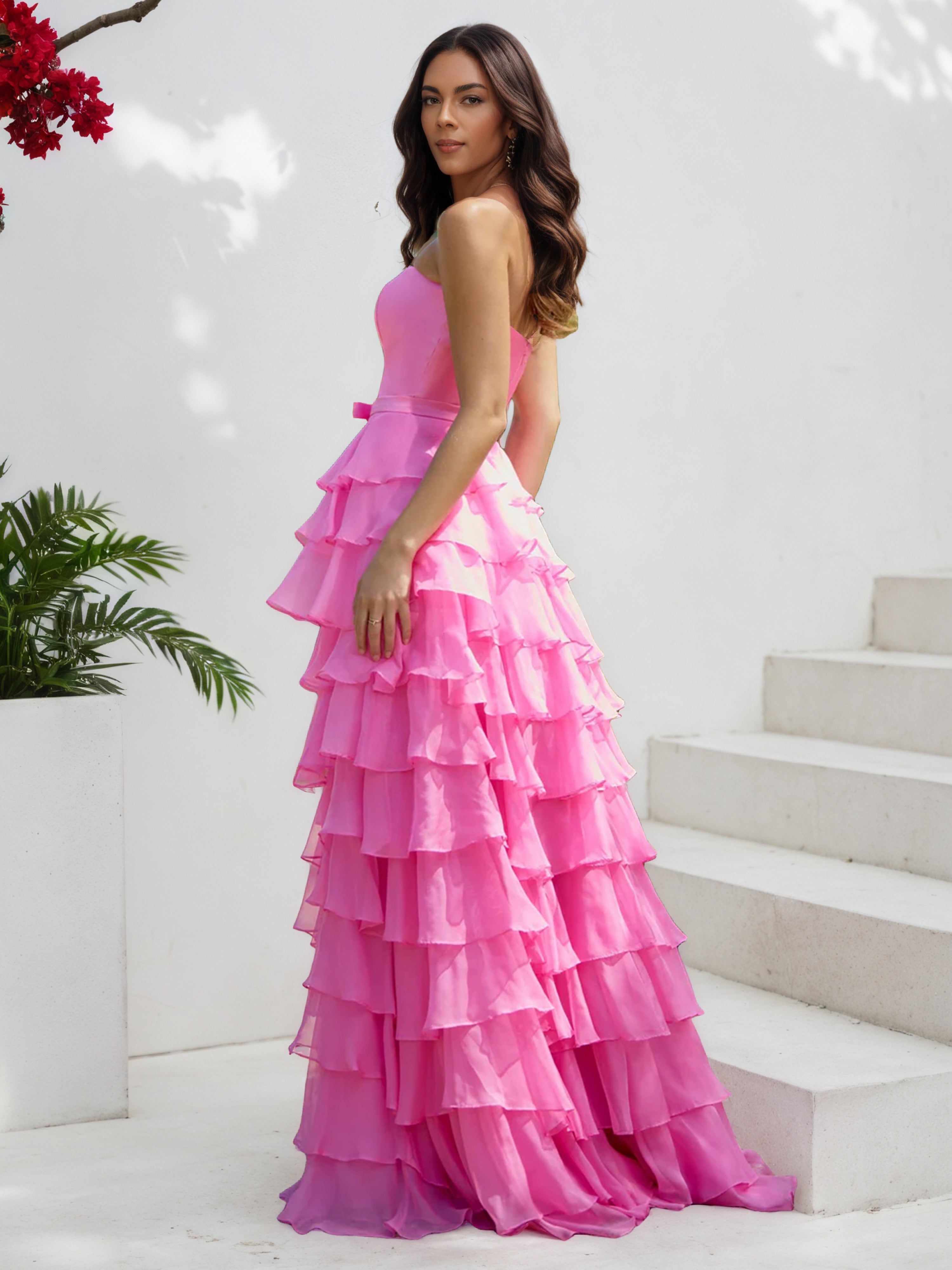 Tiered A Line Ruffles Azalea Strapless Prom Dresses