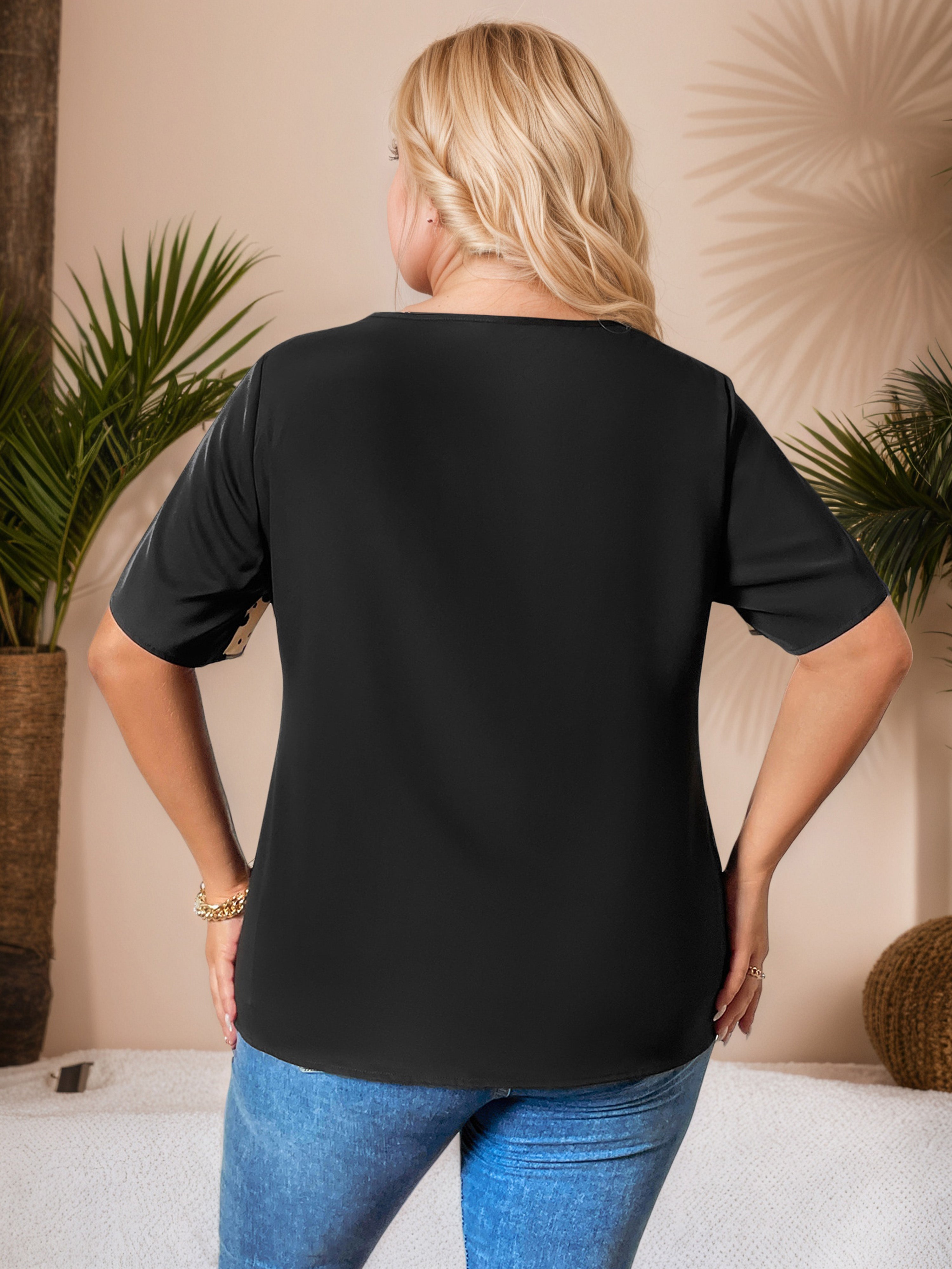 Plus Leopard Plain Patchwork Blouse