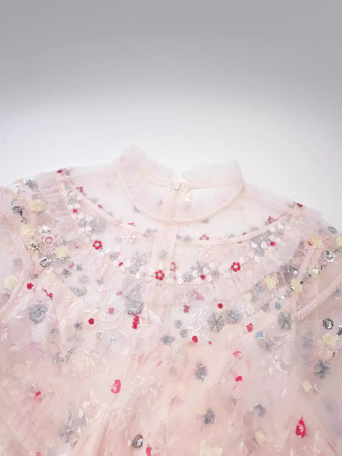 Royal Style High Neck 3/4 Sleeve Sequins Embroidered Tiered Prom Dresses