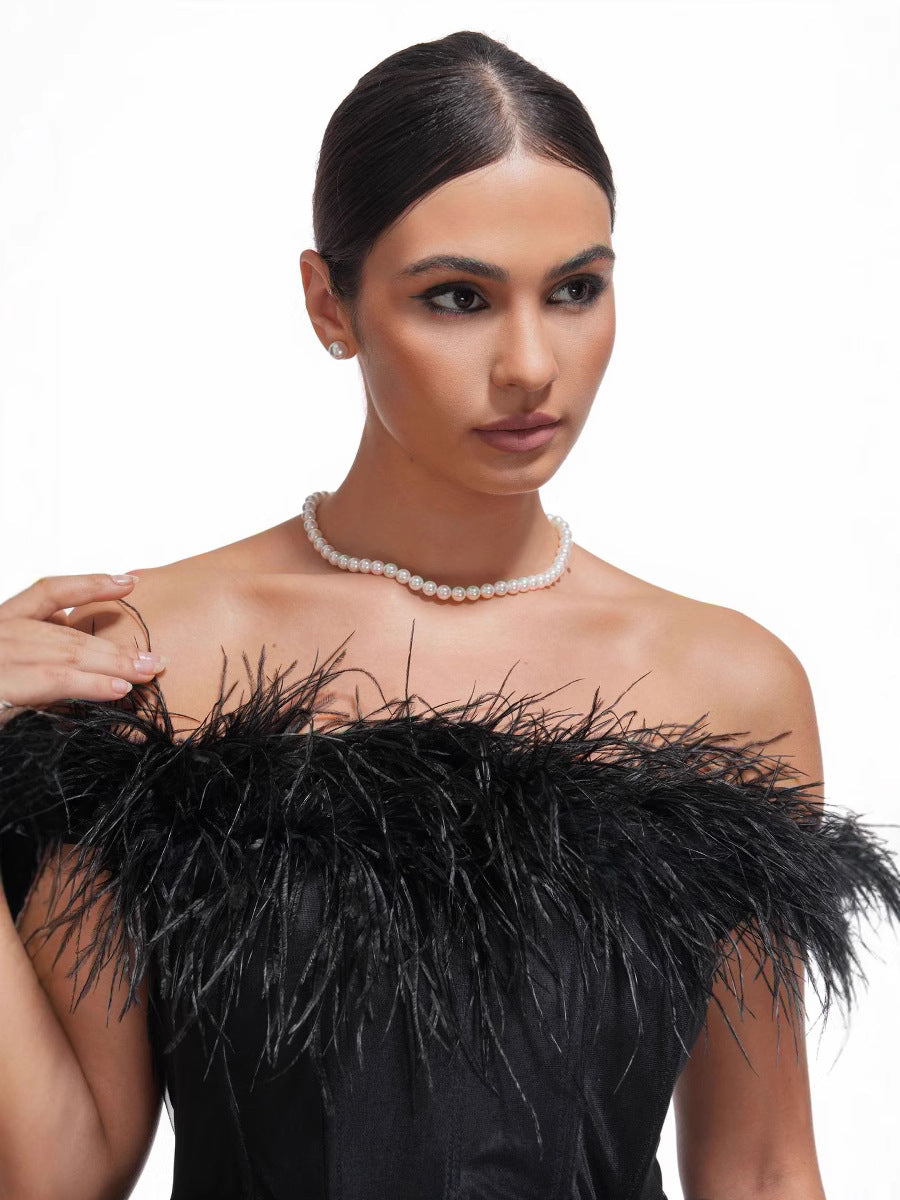 Elegant Strapless Black Ball Gown Backless Long Prom Dress
