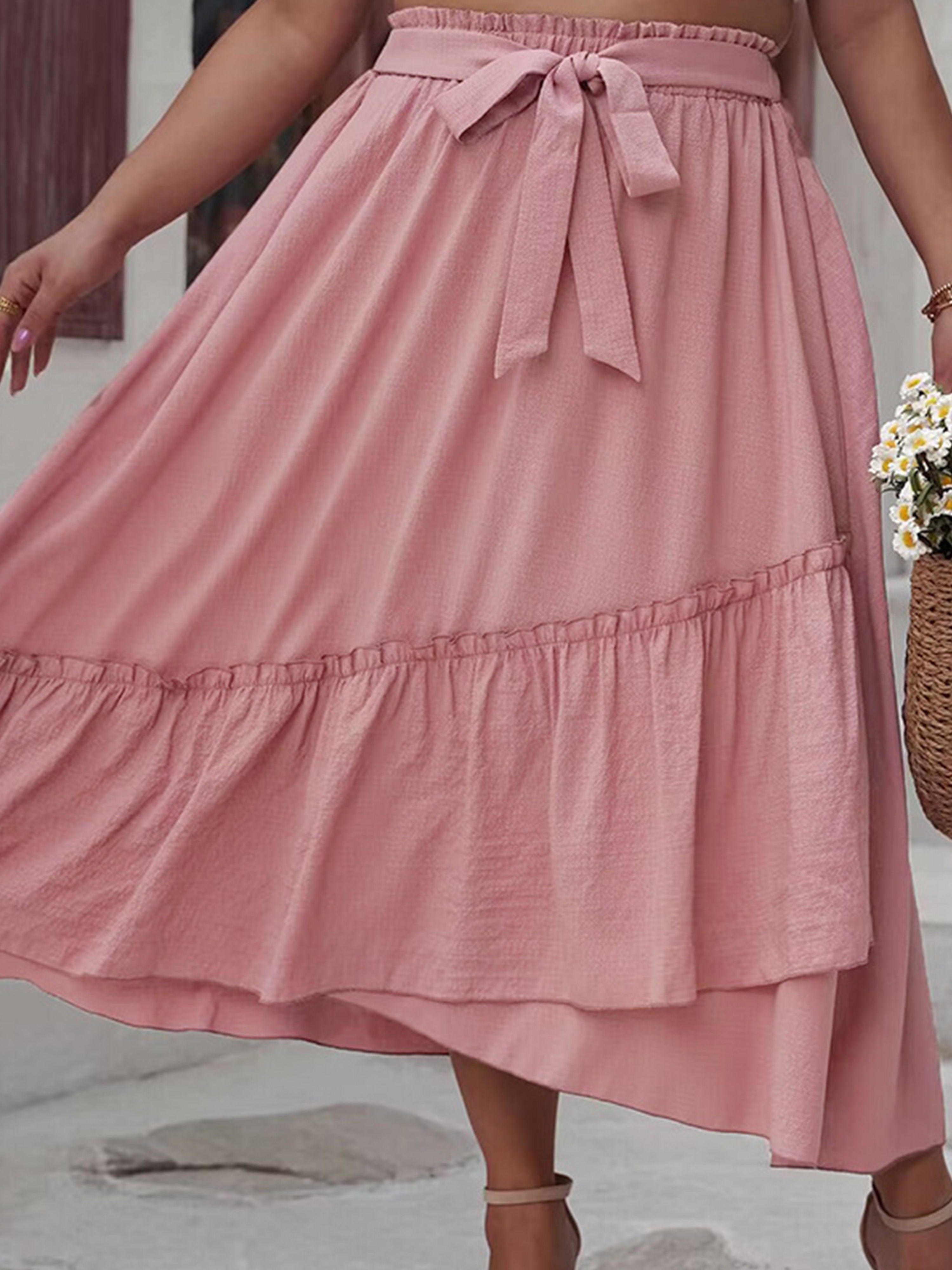 Asymmetrical Hem Plus Size Dress with Bowknot Belt