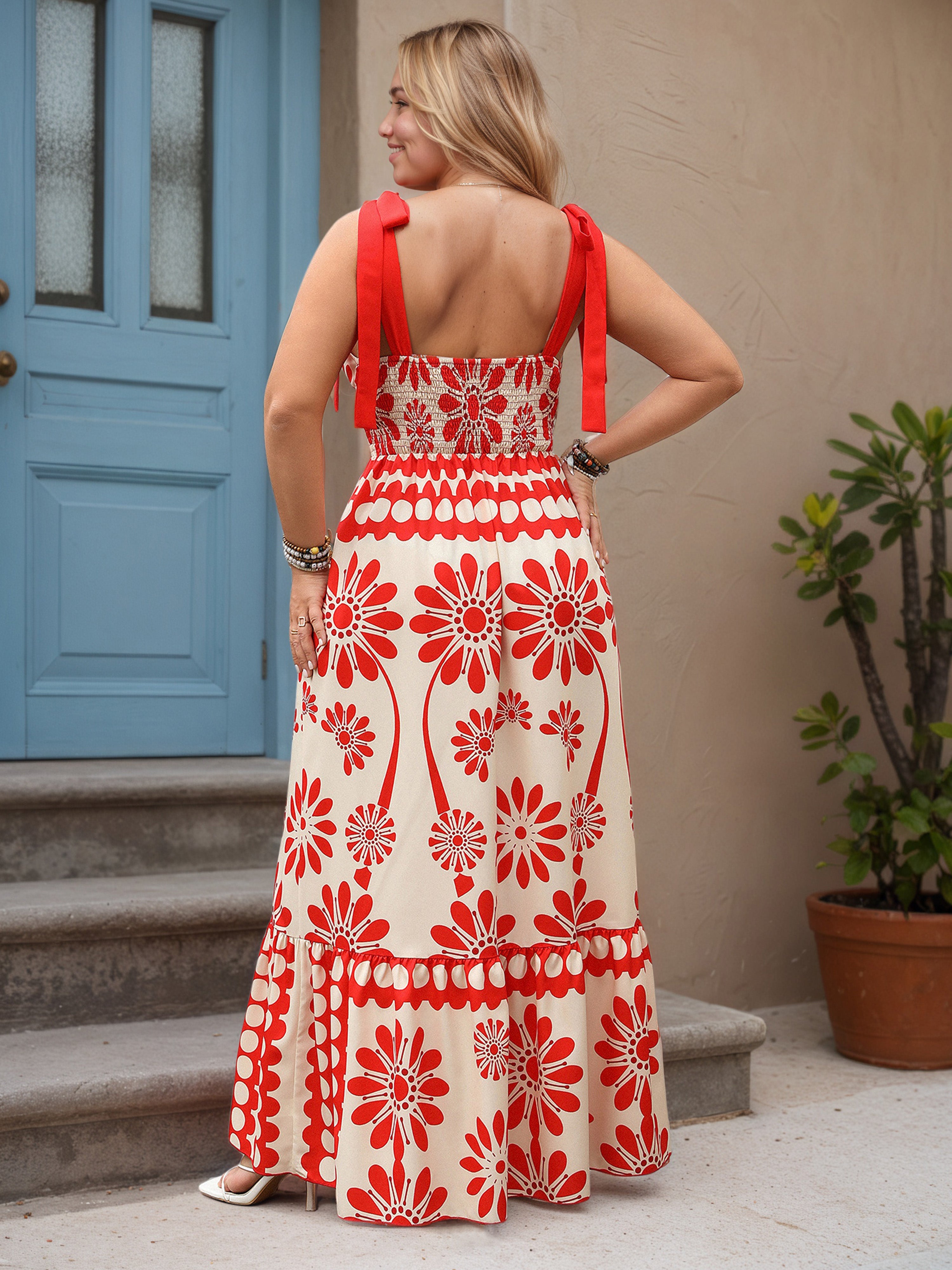 Sheath/Column Floral Printed Burnt Orange Plus Size Dress