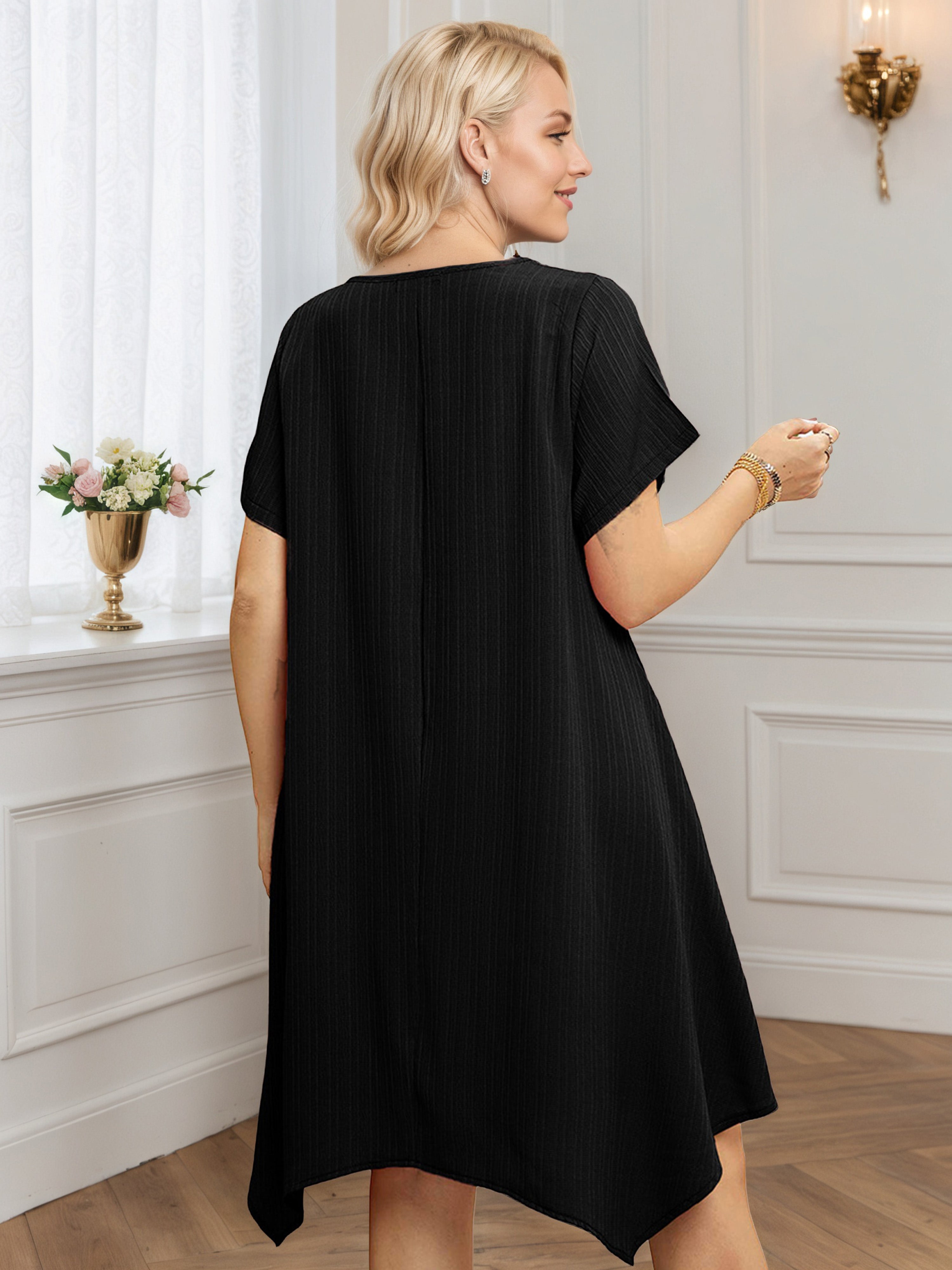 Black Asymmetrical Hem A-Line Plus Size Dress
