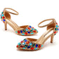 Pointed Toe Colorful Rhinestone Decor Ankle-Strap High Heels
