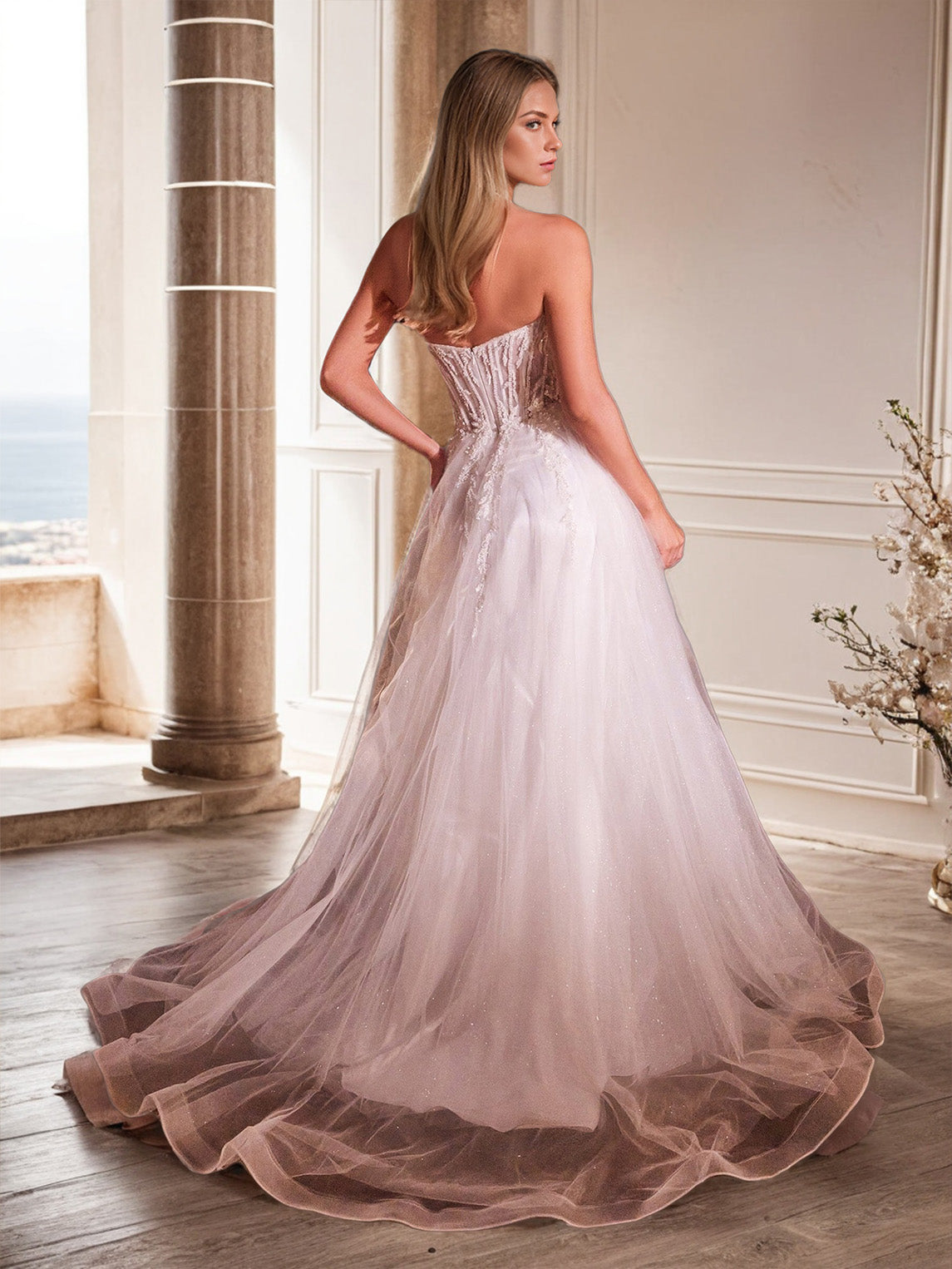 Tulle Sleeveless Sweep/Brush Train V-neck Lace Wedding Dress With Split