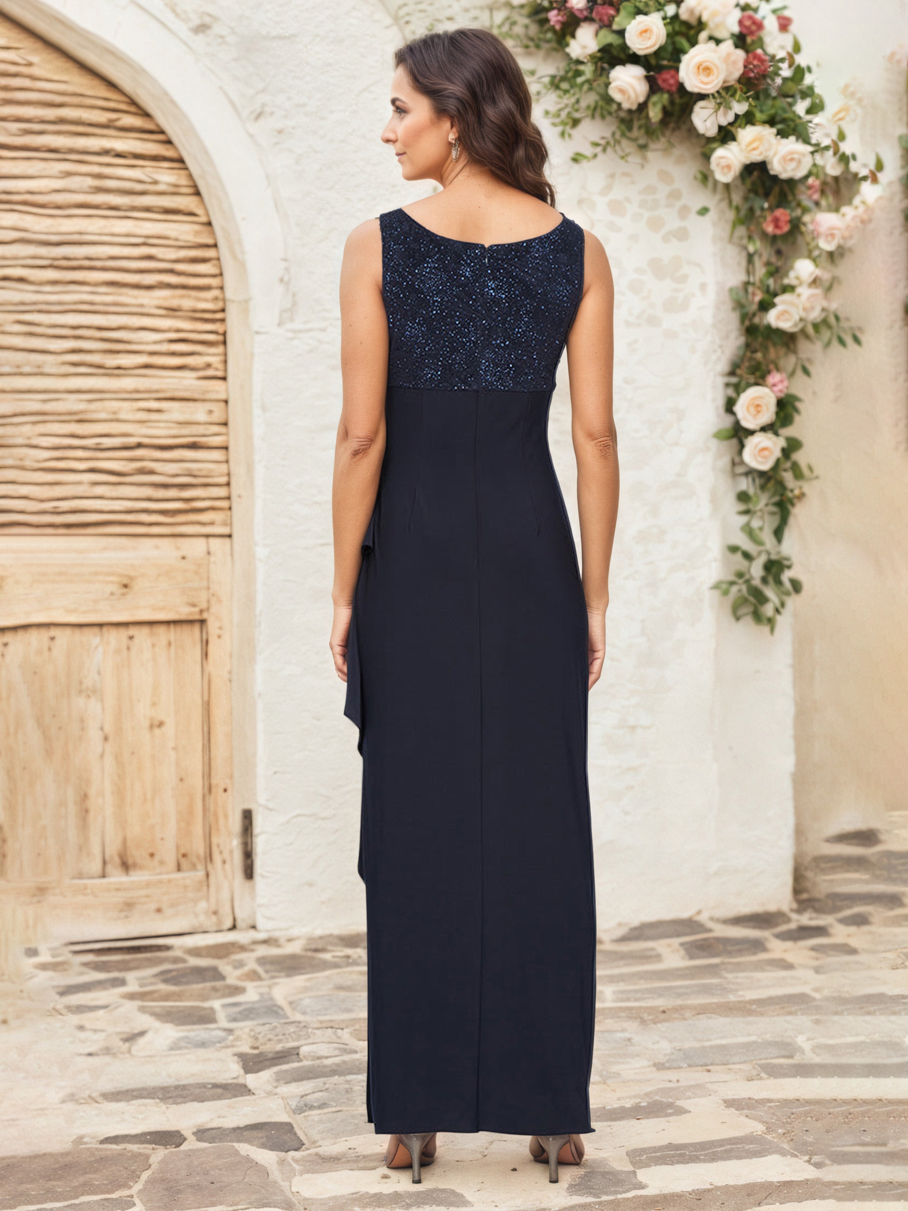 Scoop Sheath/Column Lace Dark Navy Chiffon Mother Of The Bride Dress Suits