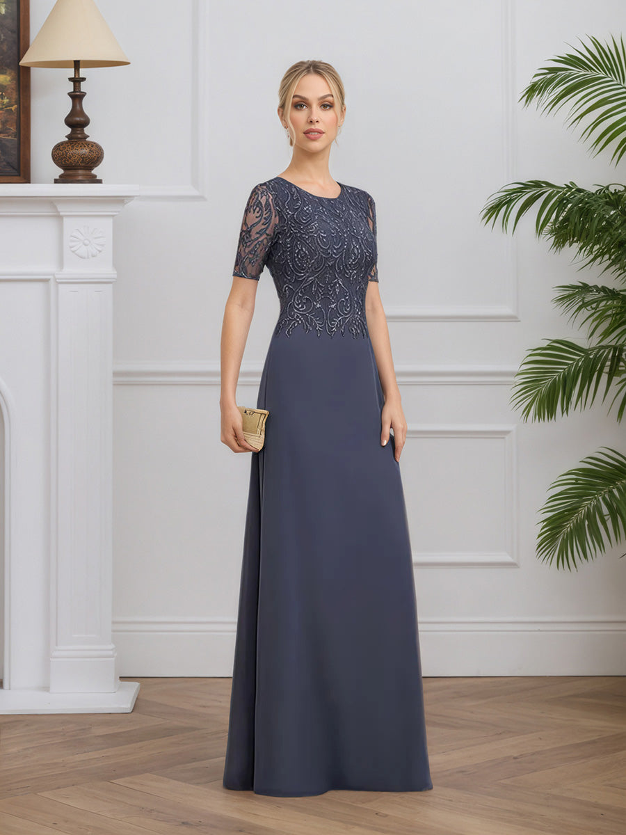 Cicinia Stormy Mother Of The Bride Dresses Chiffon Lace A-Line Zip Back Floor Length Short Sleeves
