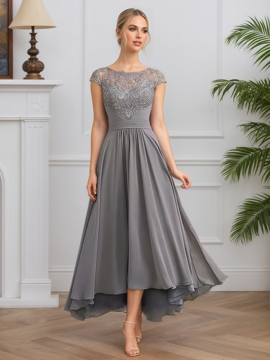 Cicinia Grey Mother Of The Bride Dresses Chiffon Lace A-Line Zipper Back Floor Length