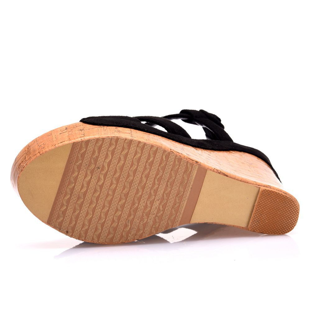 Suede Wood Grain Peep Toe Platform Wedges Sandals