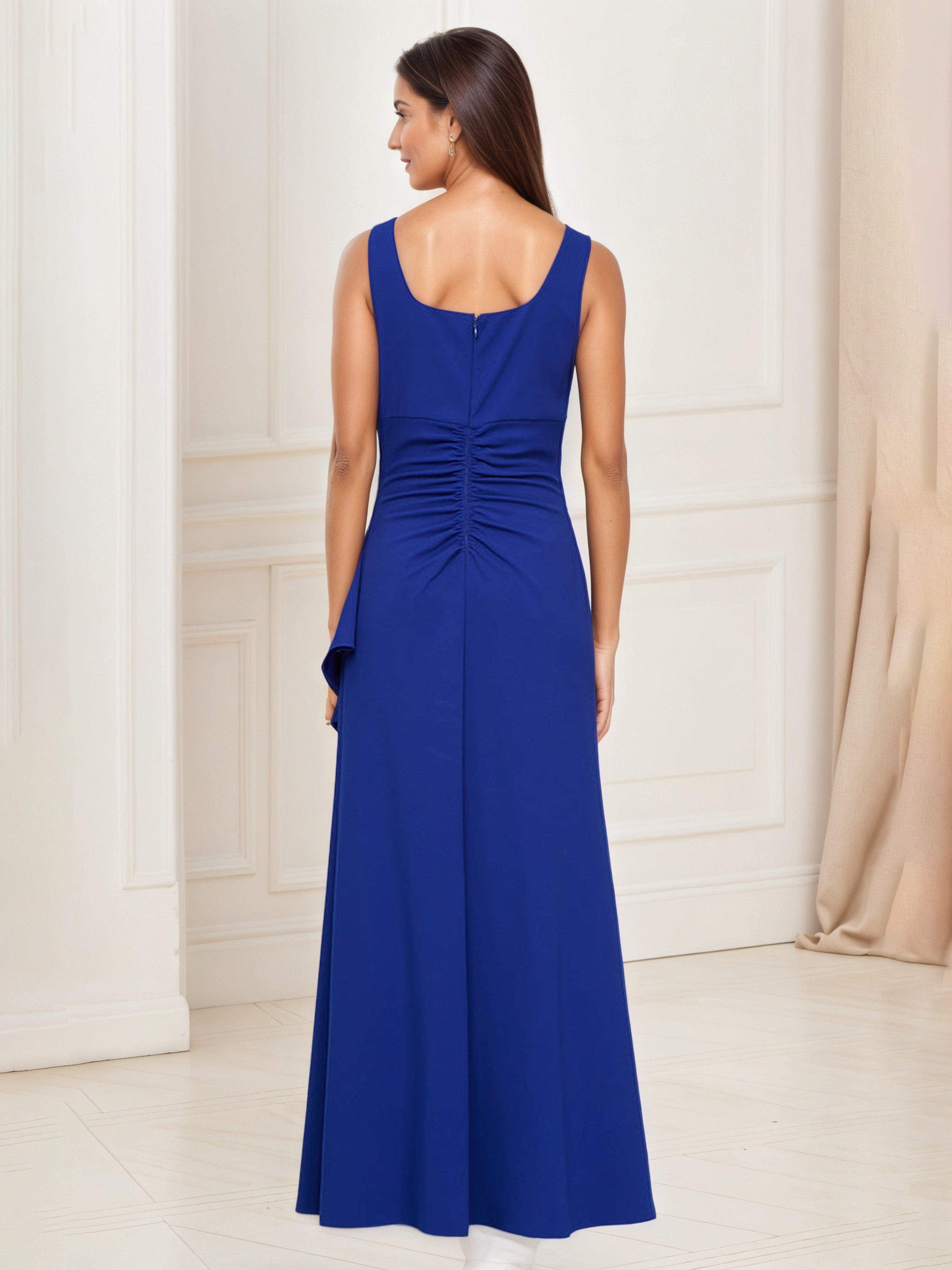 Royal Blue Dress Square Neck Embellished Sheath Ruffles Mother Of The Bride Dress with Jacket