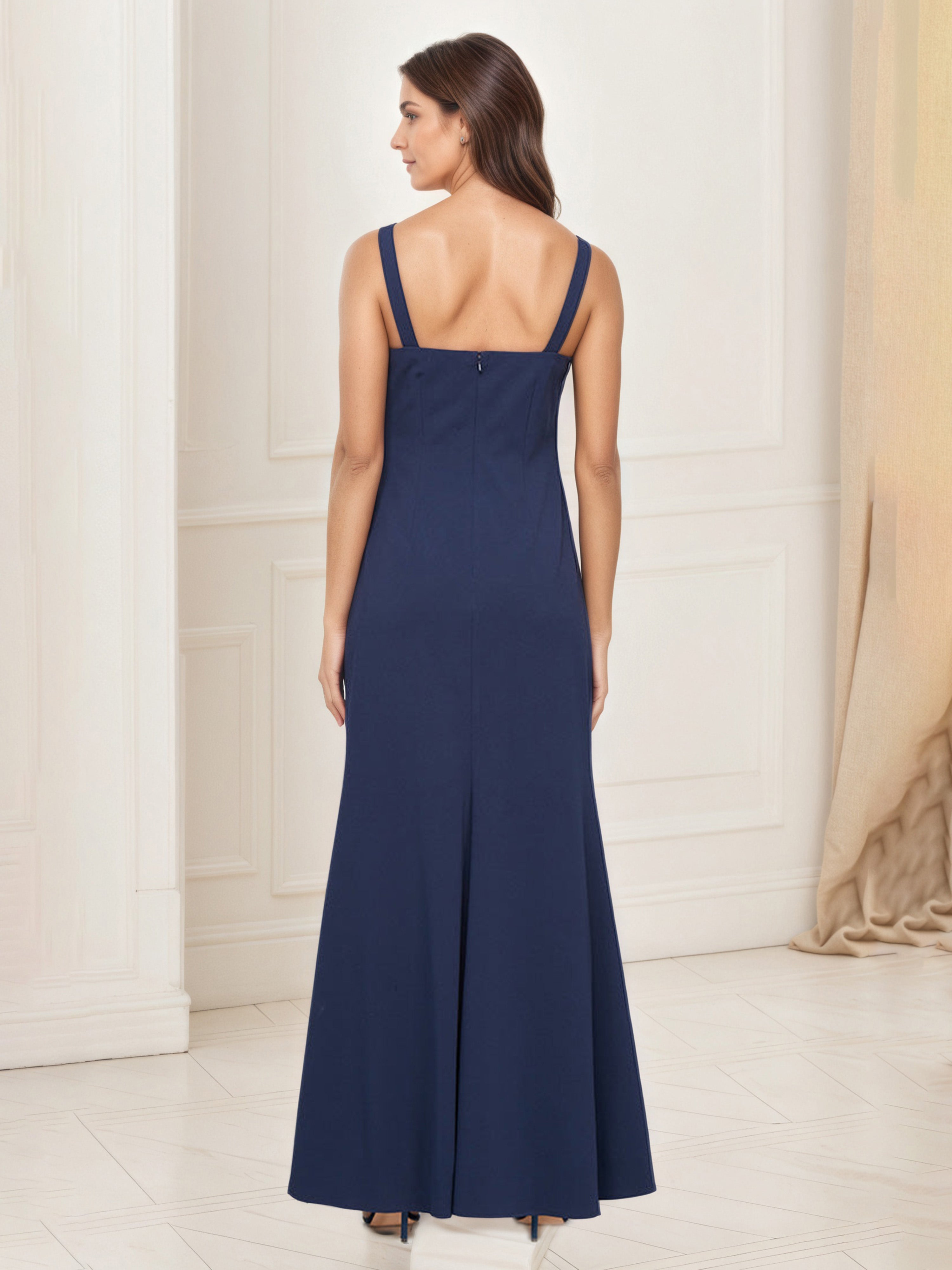 Dark Navy Sheath Flower Neckline Detail Mother Of The Bride Dress with Jacket