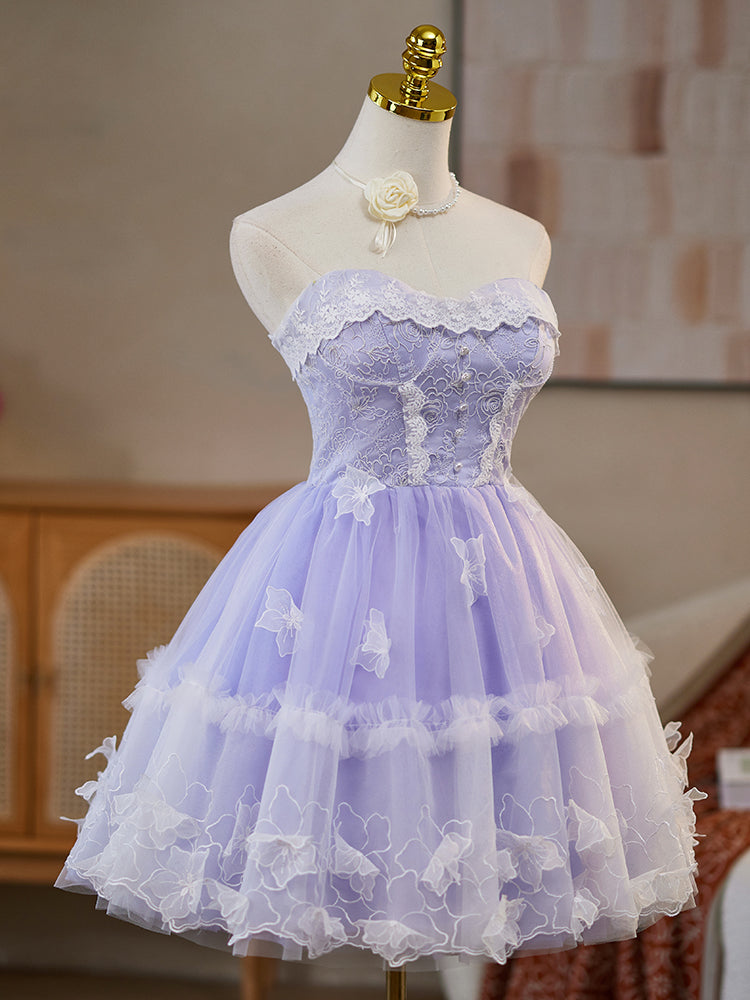 Lace Strapless Mesh Sleeveless Princess Homecoming Dress