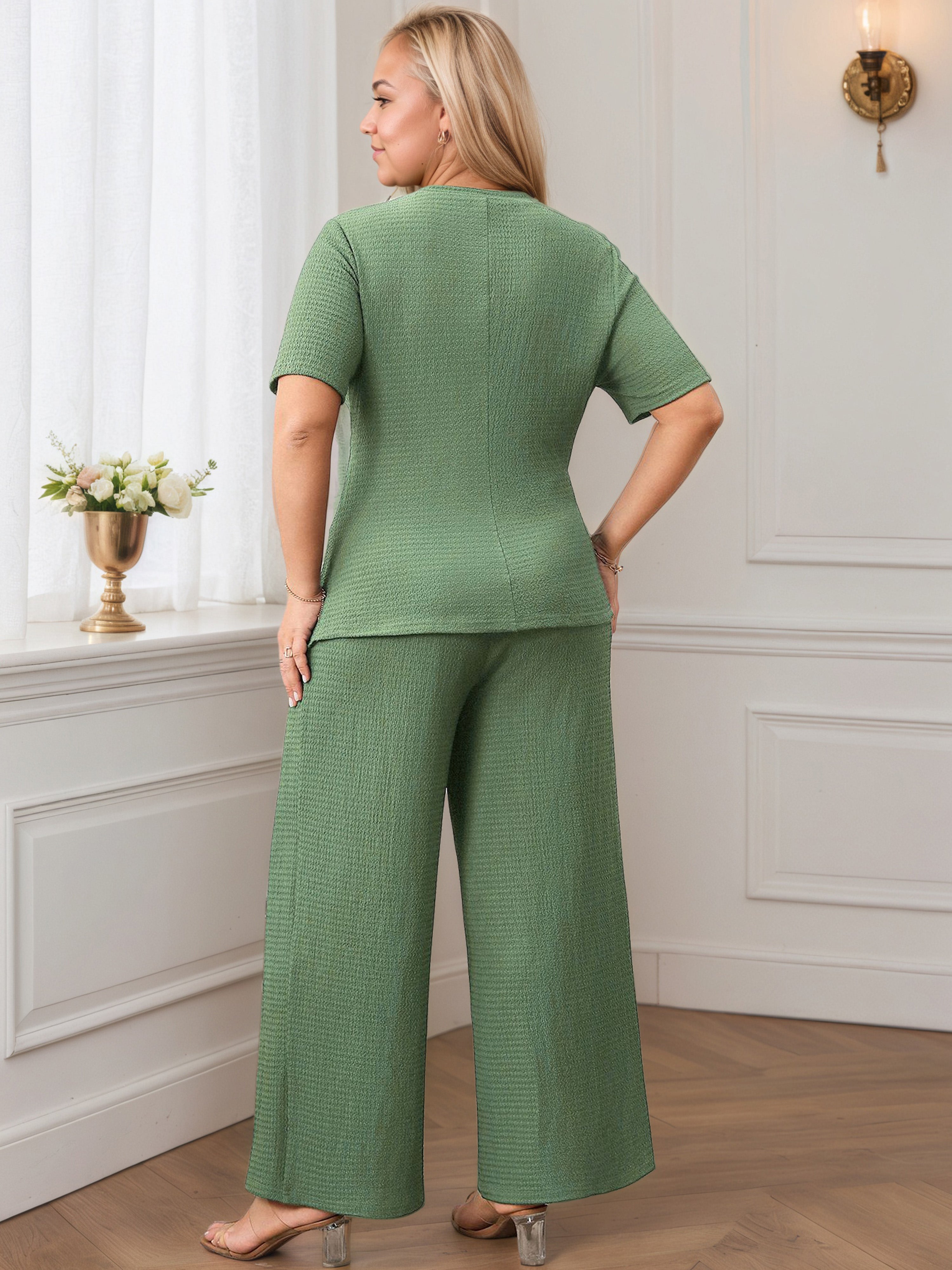 Half Sleeves Jewel Dusty Sage Sheath Plus Size Suits