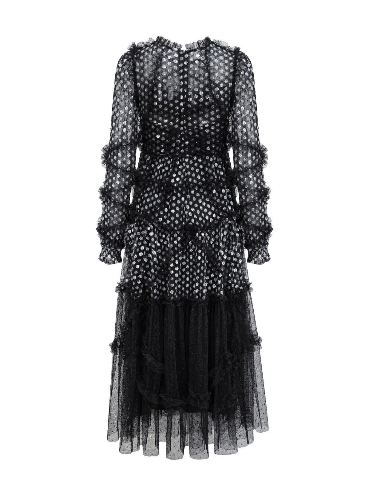 Elegant Mesh Embroidery Sequins Black Long Sleeve Prom Dress