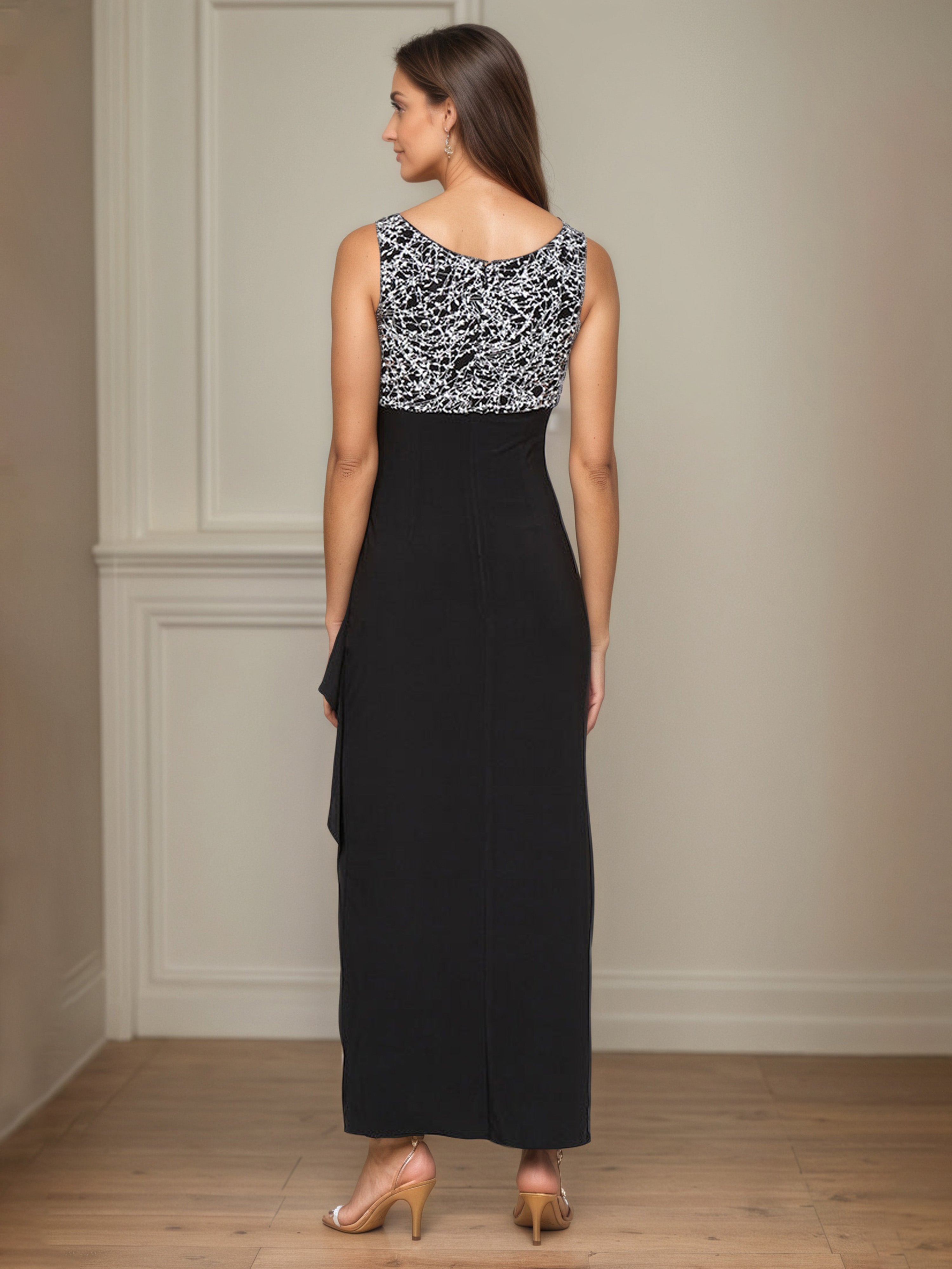 Sheath/Column Empire Waist Glitter Bolero Jacket Black Mother Of The Bride Dress