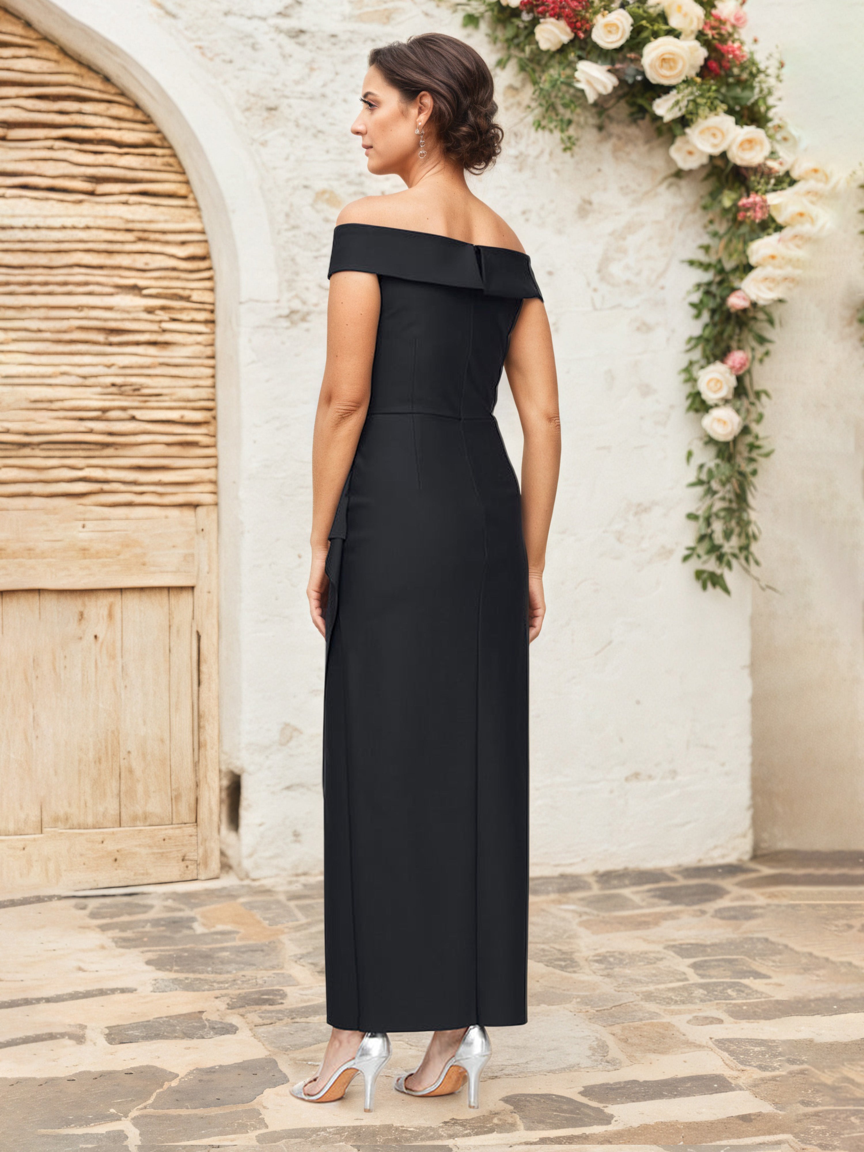 Off The Shoulder Sheath/Column Black Mother Of The Bride Dress With Beading