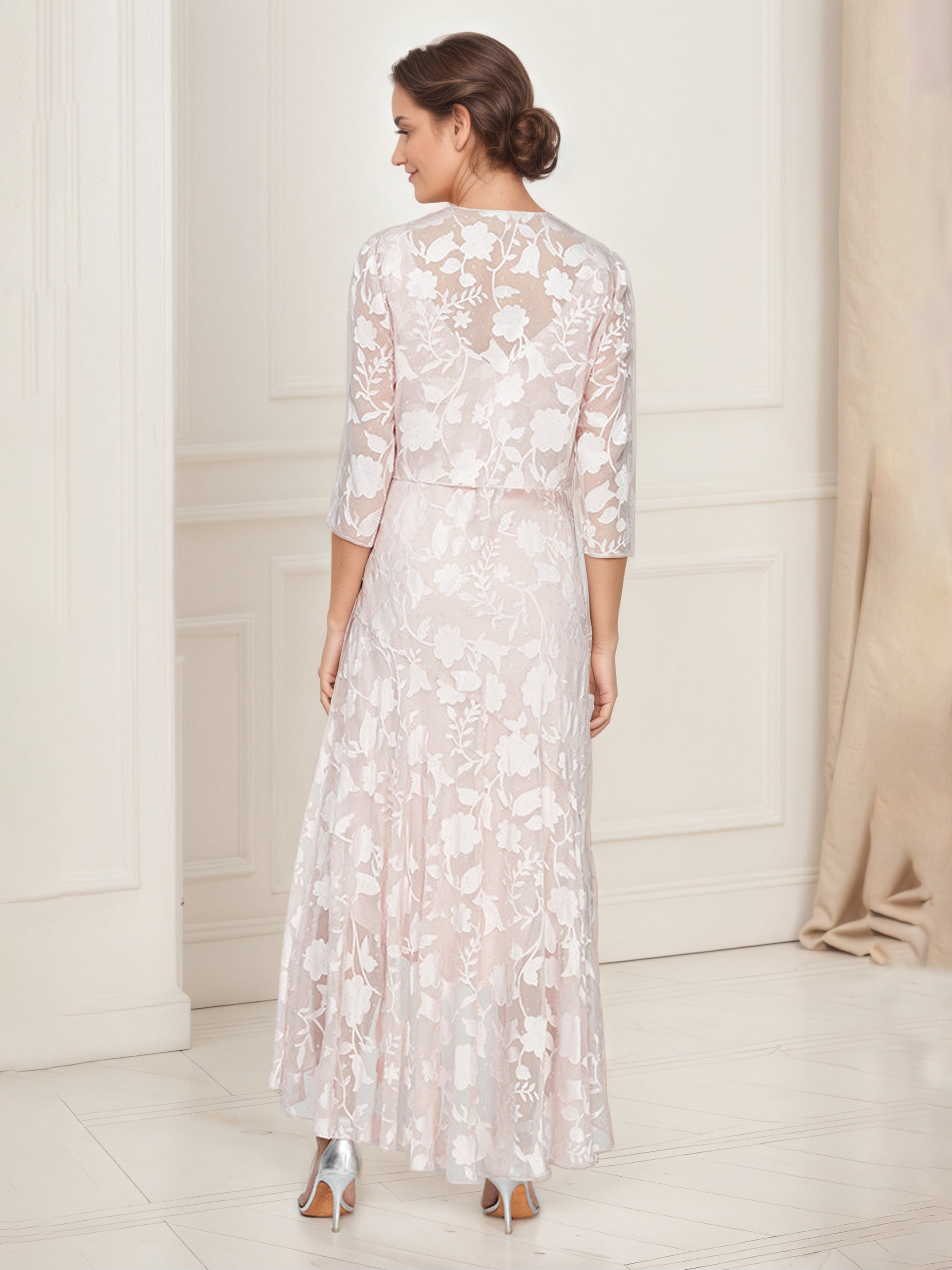Open Cascade Jacket Dress Pearl Pink Mother Of The Bride Dress with High-Low Tulip Hem Skirt