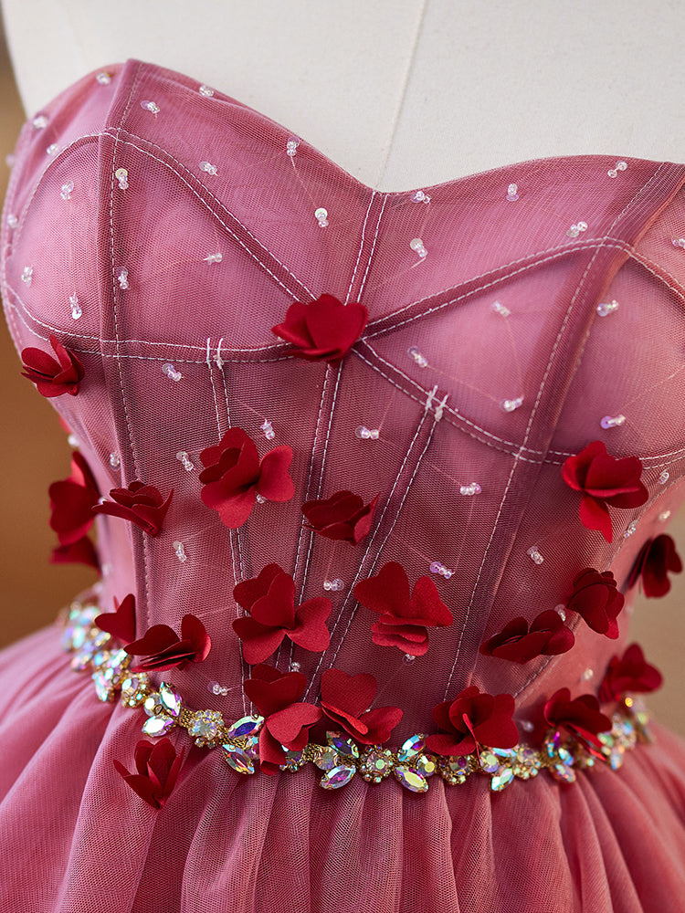 Sweetheart Strapless 3D Flower Bodice Mesh Homecoming Dress with Beading