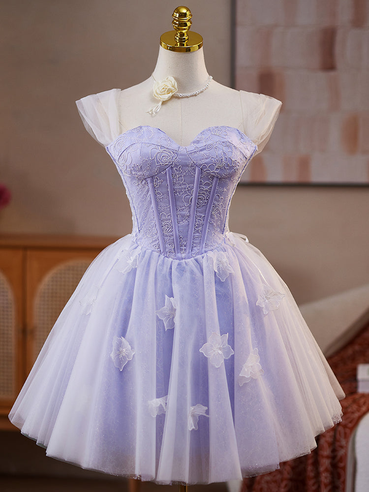 Off The Shoulder Purple Mesh Rose Princess Homecoming Dress