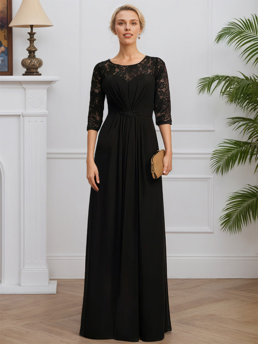 Cicinia Black Mother Of The Bride Dresses Chiffon Lace Beading A-Line Half Sleeves