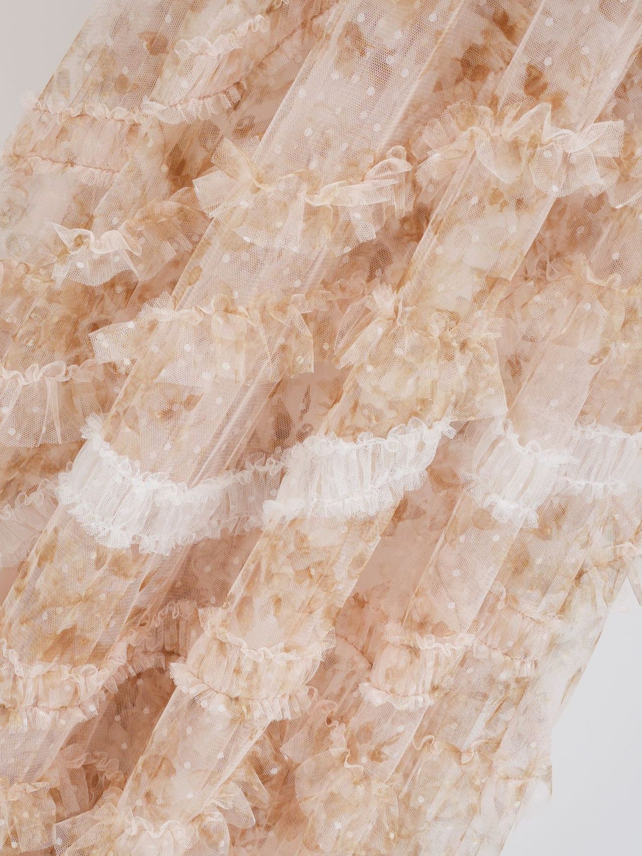 Ruffles Round Neck A Line 3/4 Length Sleeves Apricot Evening Prom Dress