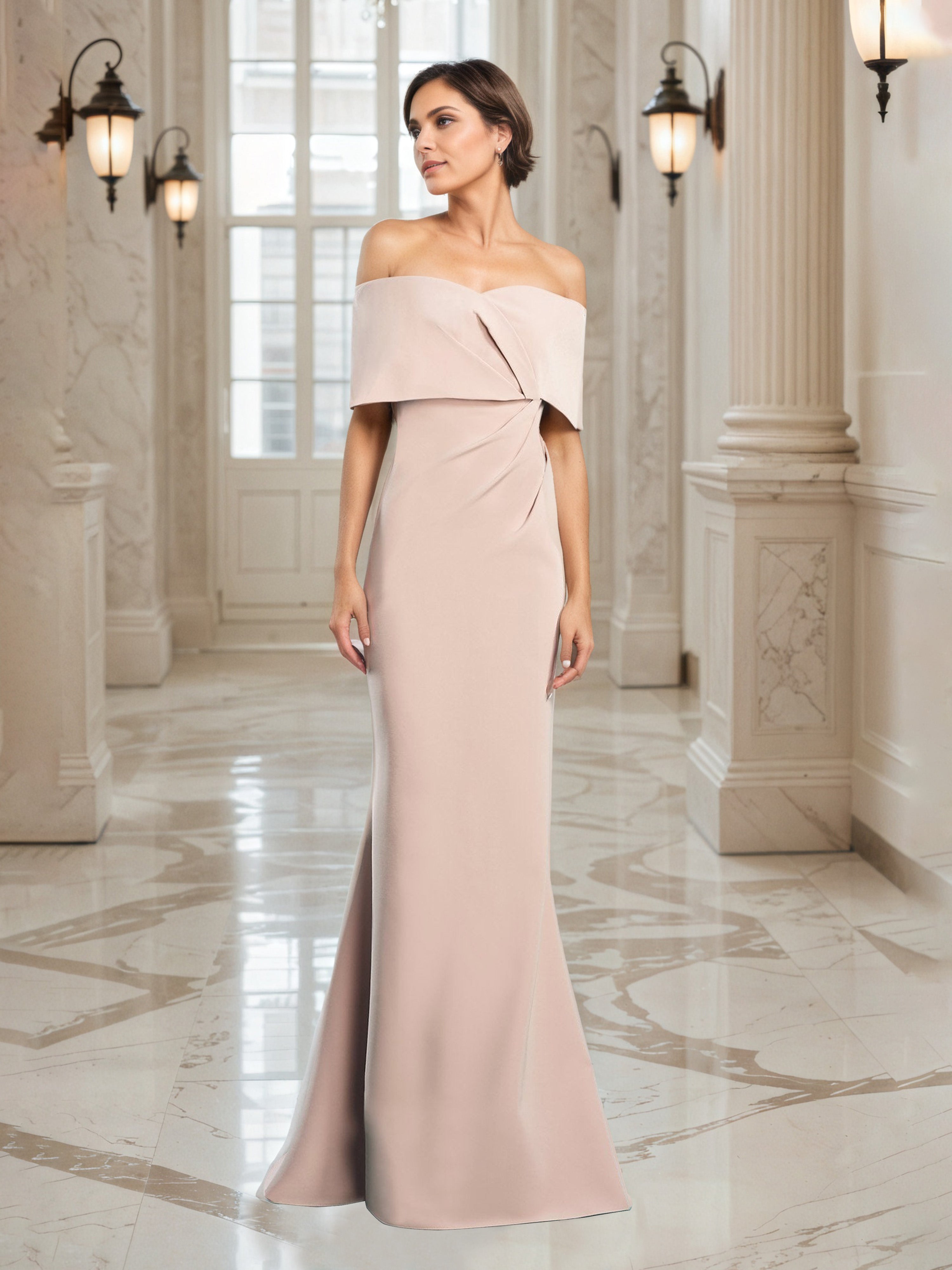 Dusty Rose Prom Dresses Sheath Long Off The Shoulder Prom Dress