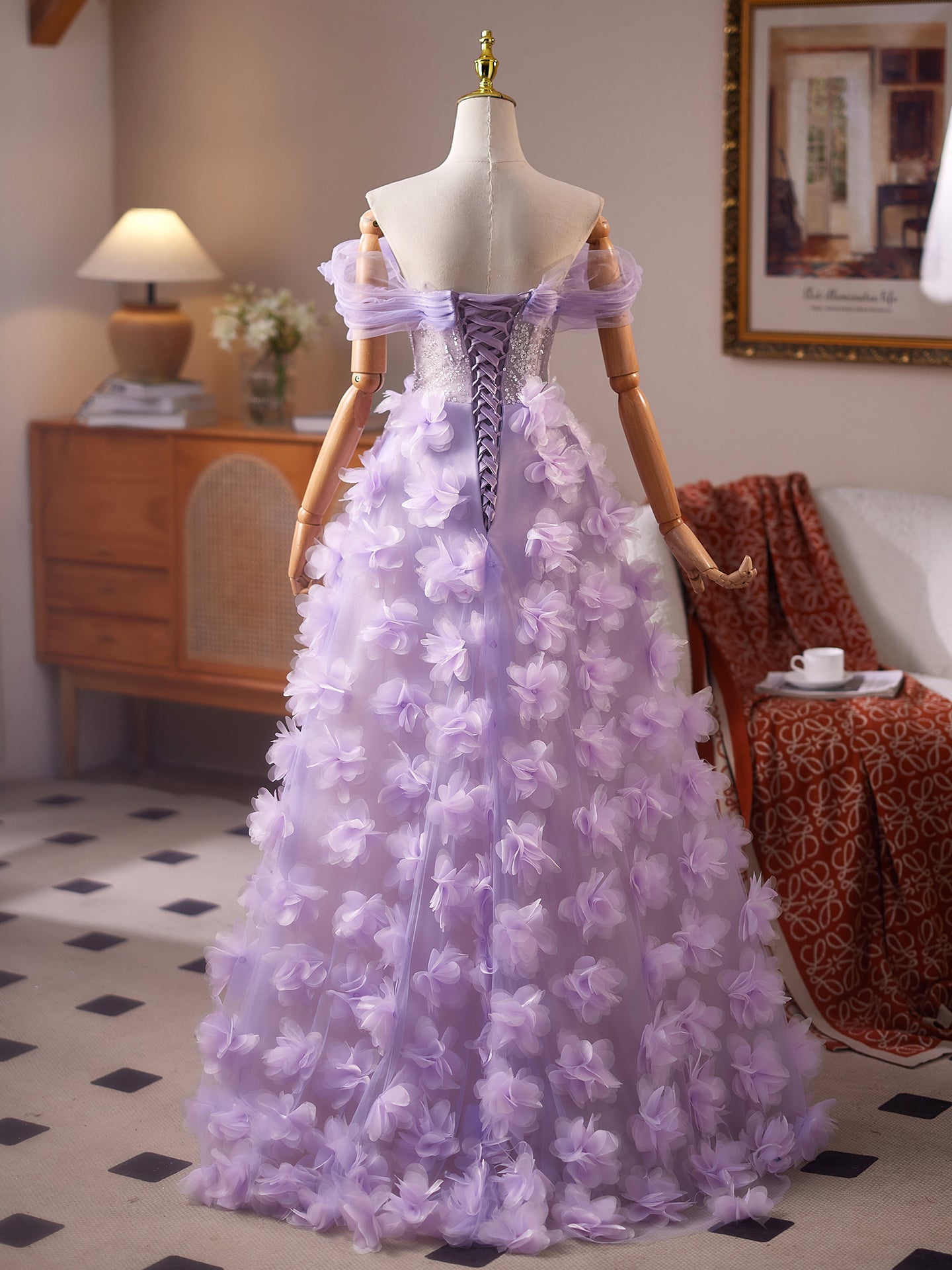 Gorgeous Lilac Tulle Flower Appliques A Line Homecoming Dress with Sequins