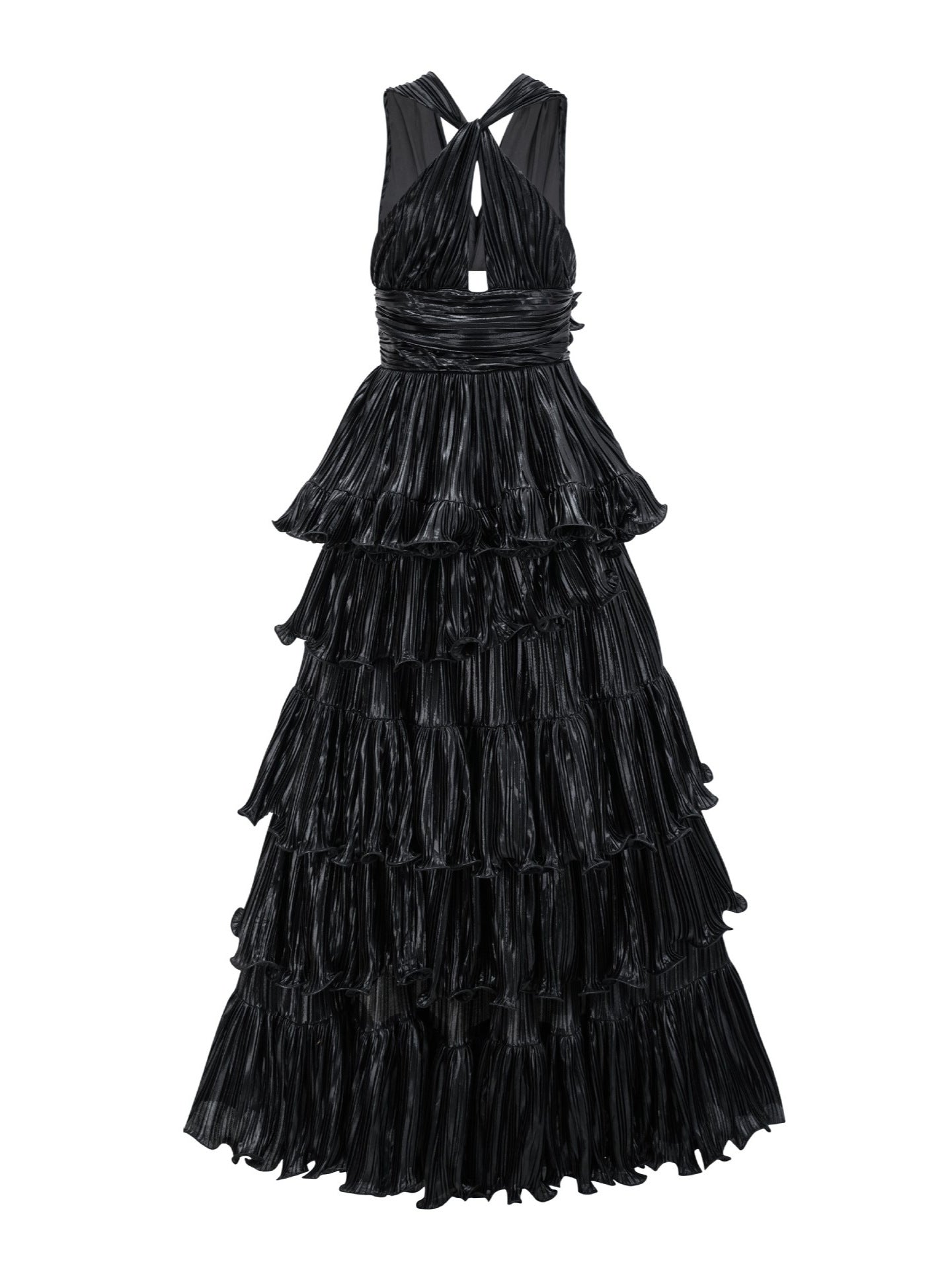 Sweep/Brush Train Black Layers V Neck Sleeveless Prom Dress