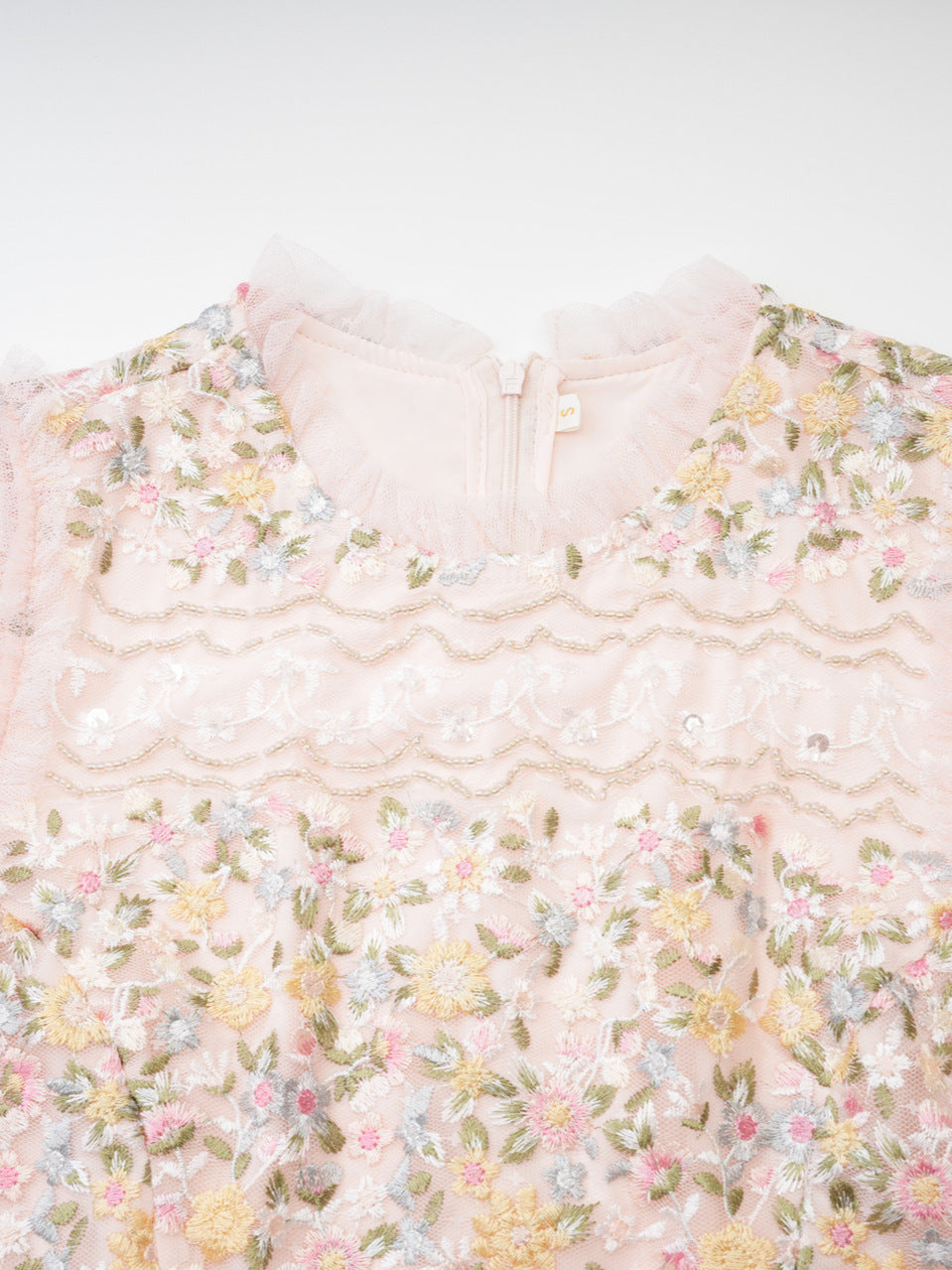 A Line Long Sleeve Floral Embroidered Tiered Prom Dress