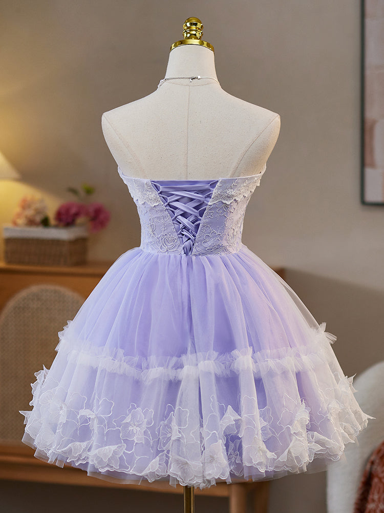 Lace Strapless Mesh Sleeveless Princess Homecoming Dress