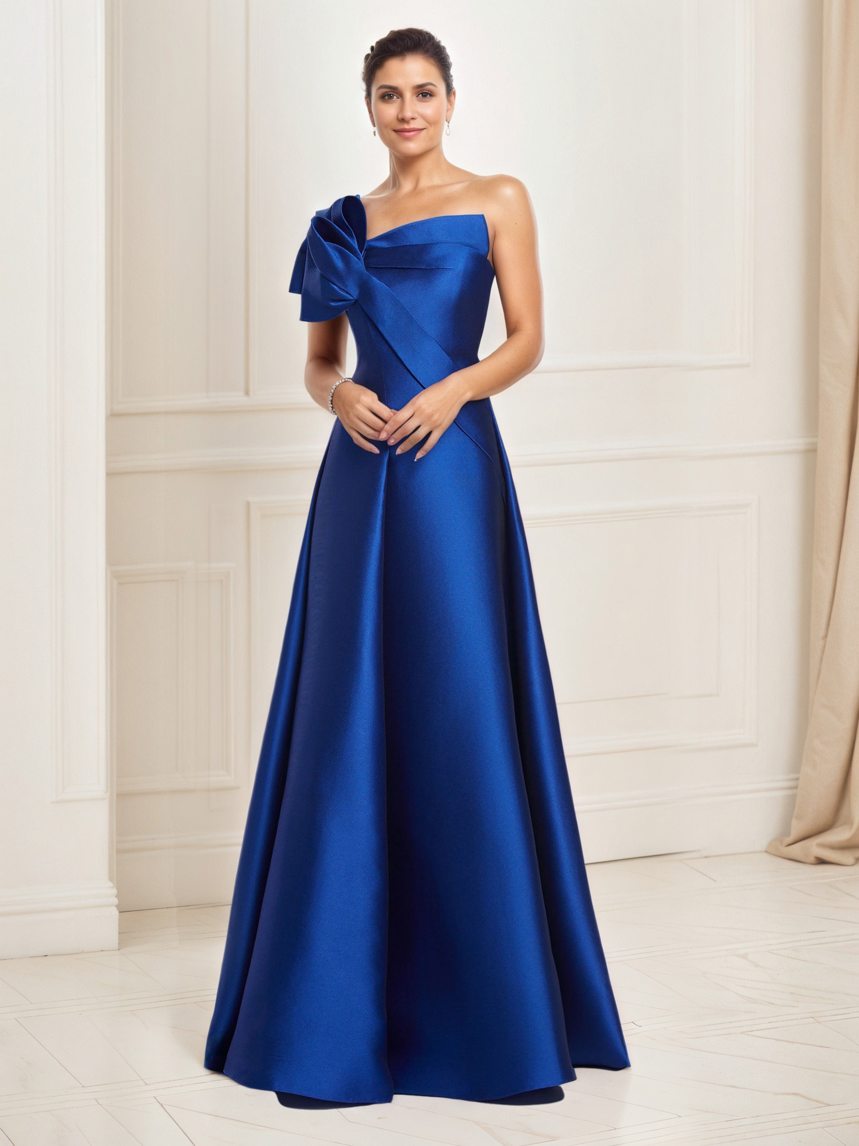 Satin Royal Blue Prom Dress Floor Length A-Line Prom Dress with Strapl Satin Royal Blue Prom Dress Floor Length A-Line Prom Dress with Strapl