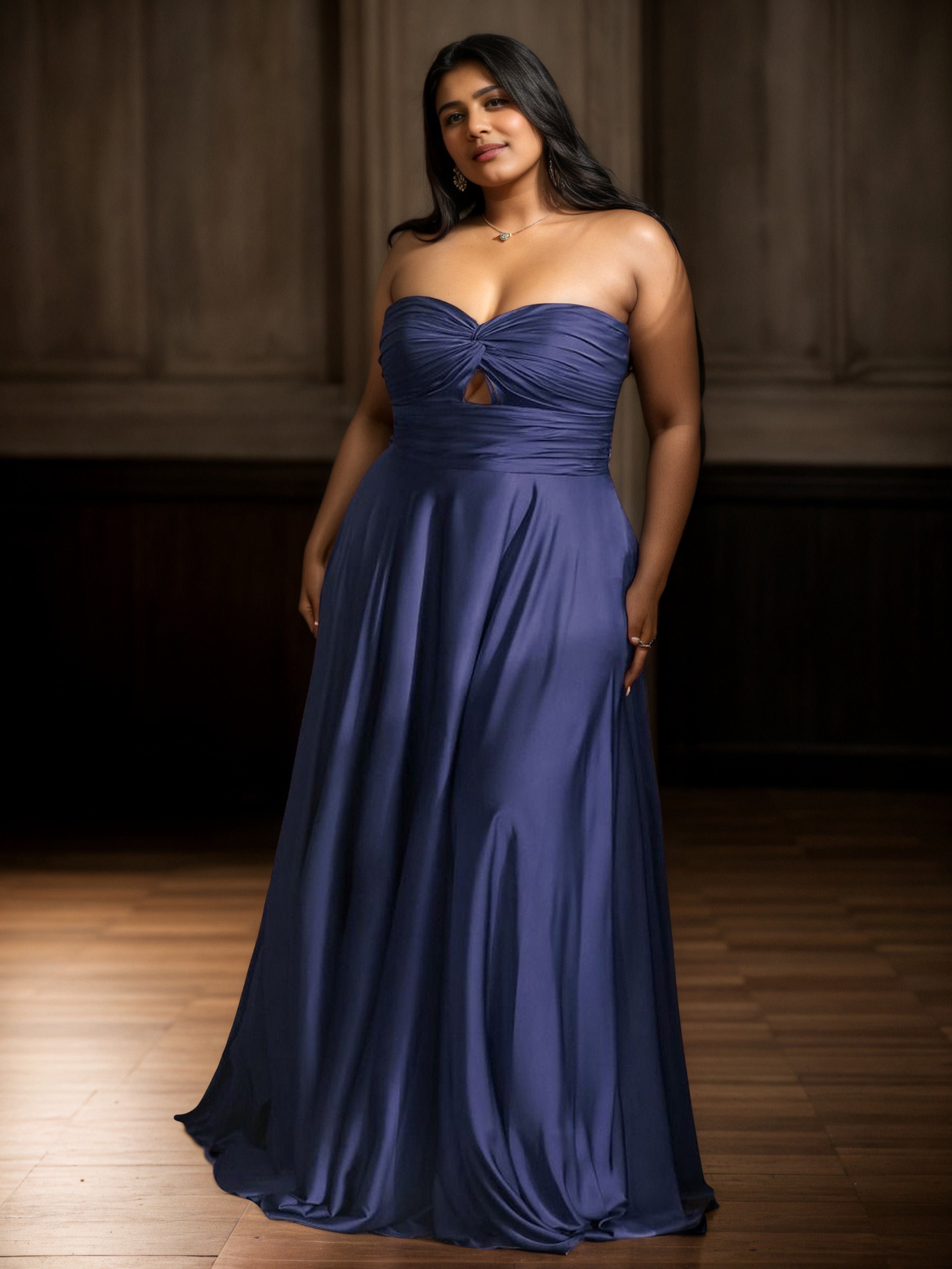 Navy Blue Strapless Prom Dress Pleats Sleeveless Long Plus Size Dress Navy Blue Strapless Prom Dress Pleats Sleeveless Long Plus Size Dress