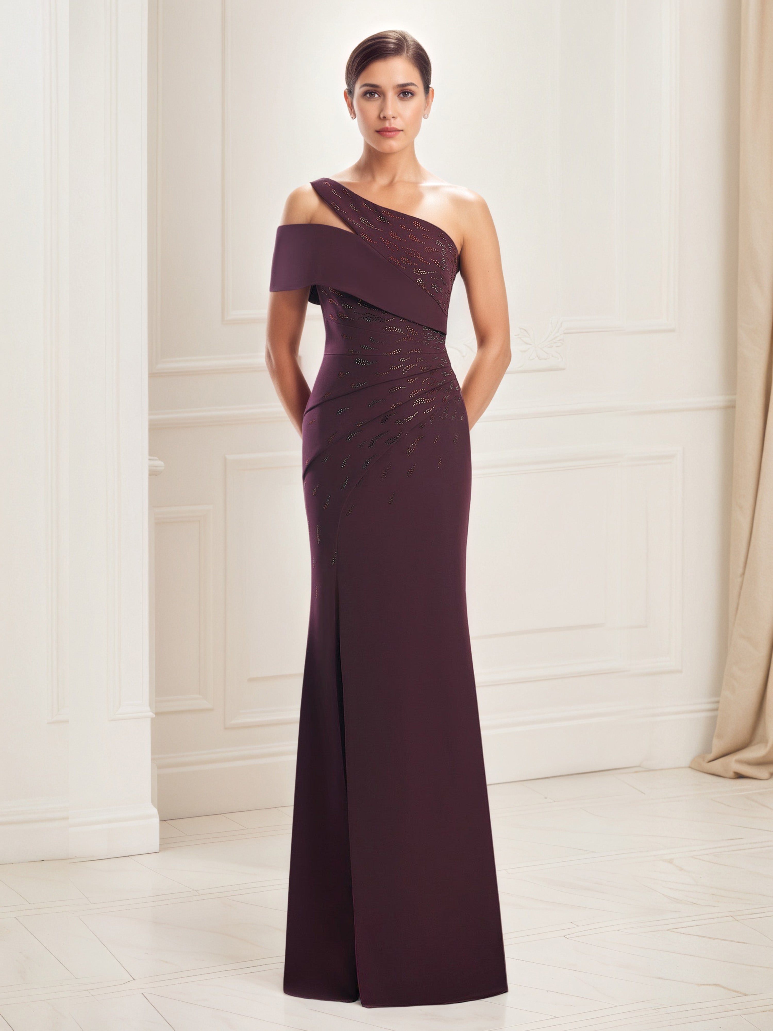 Sheath/Column Spaghetti Straps Prom Dress in Cabernet