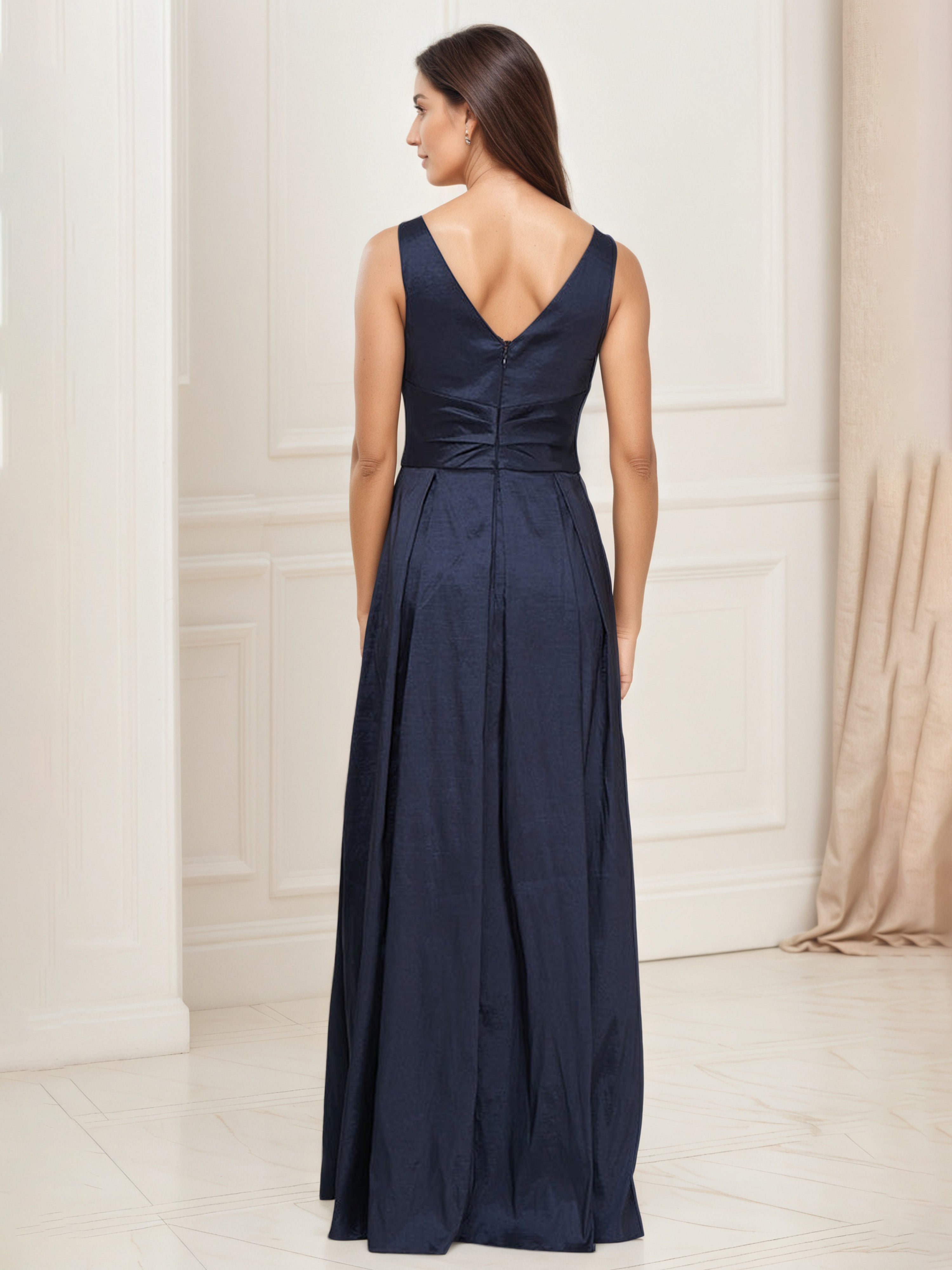 Mother Of The Bride Dark Navy Dress A-Line V-Neck Sleeveless Mother Of The Bride Dress With Pockets
