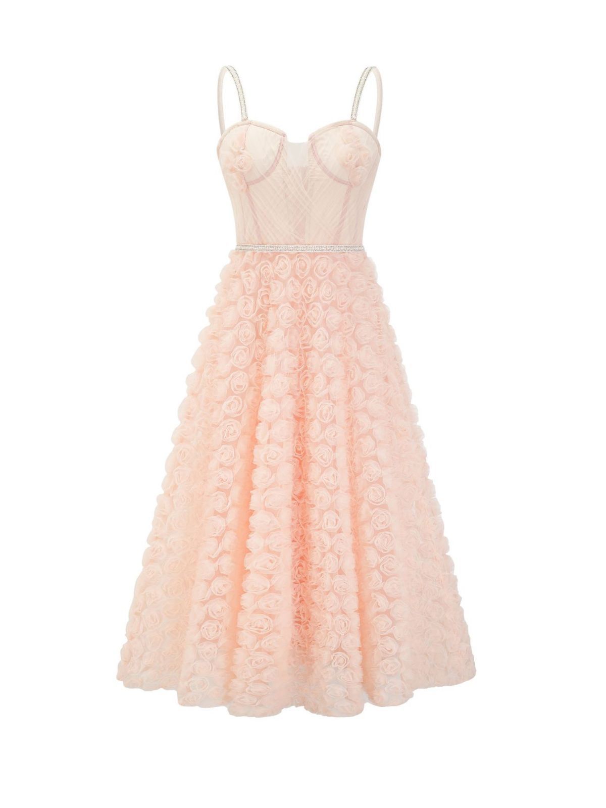 Coral Pink Spaghetti Straps Sweetheart with 3D Flowers Embroidery Prom Dress