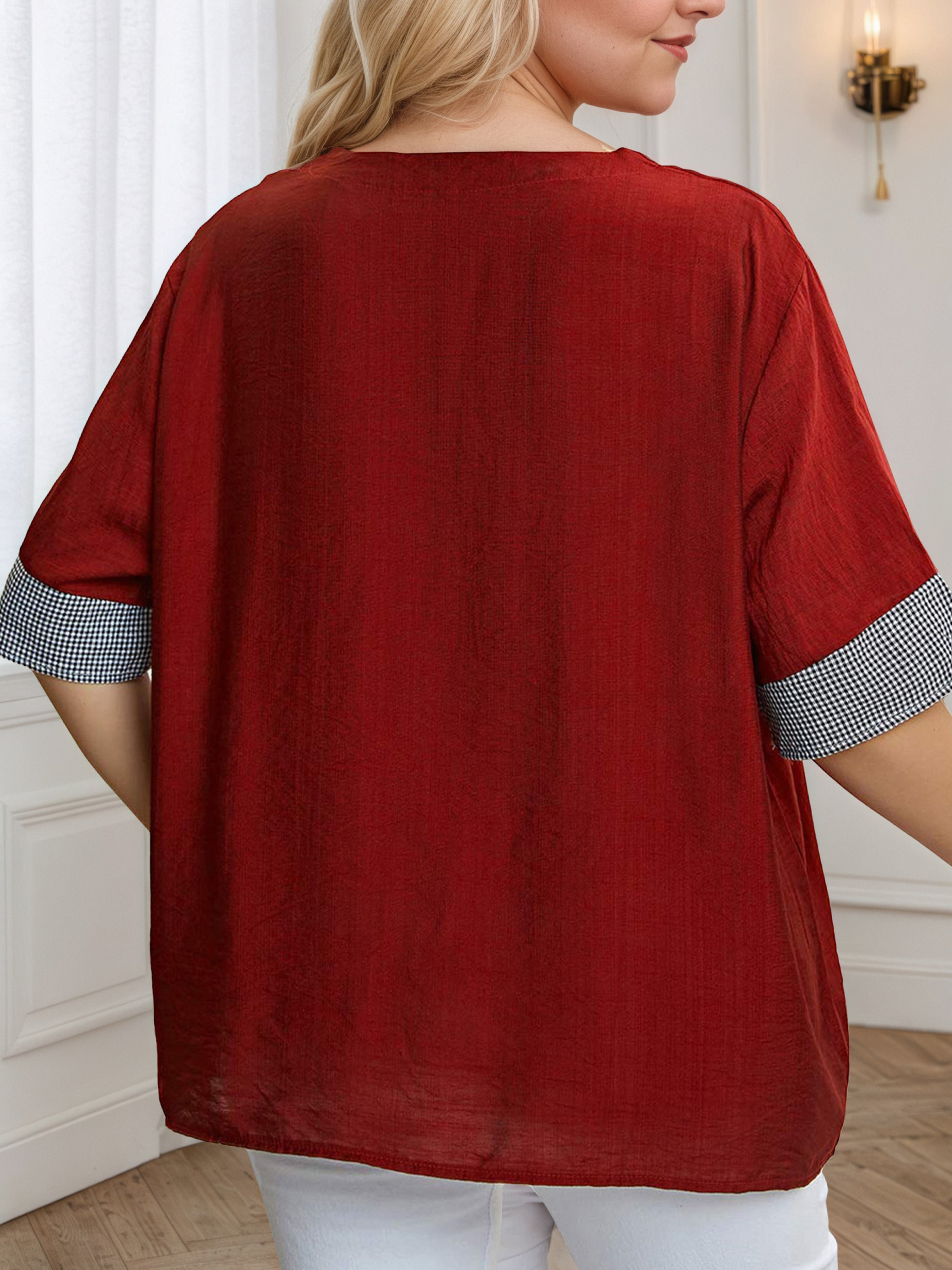 Red Plus Round Neck Printed Half Sleeves Tee