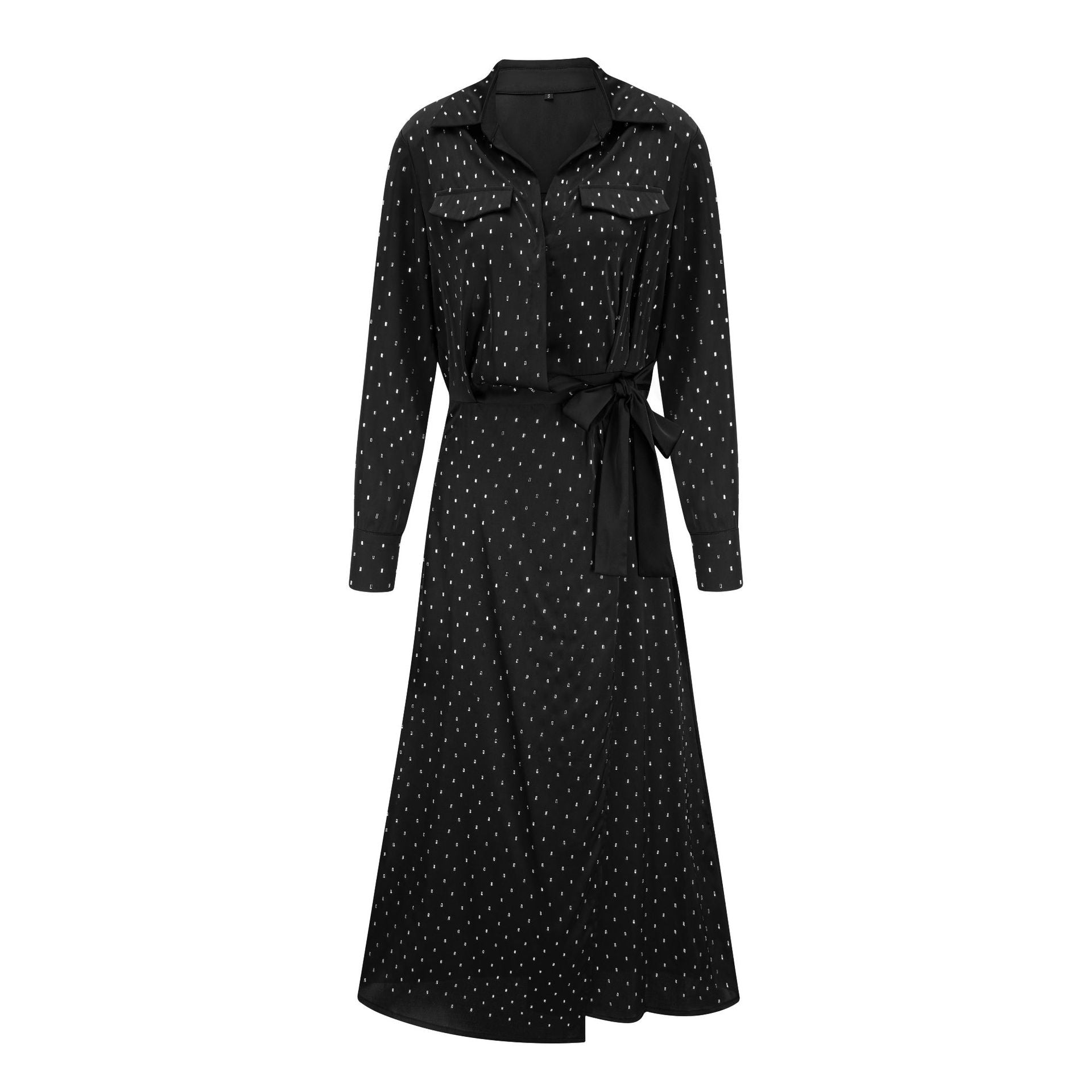 A-Line Polka Dot Rhinestone Long Sleeve Bowknot Black Prom Dress