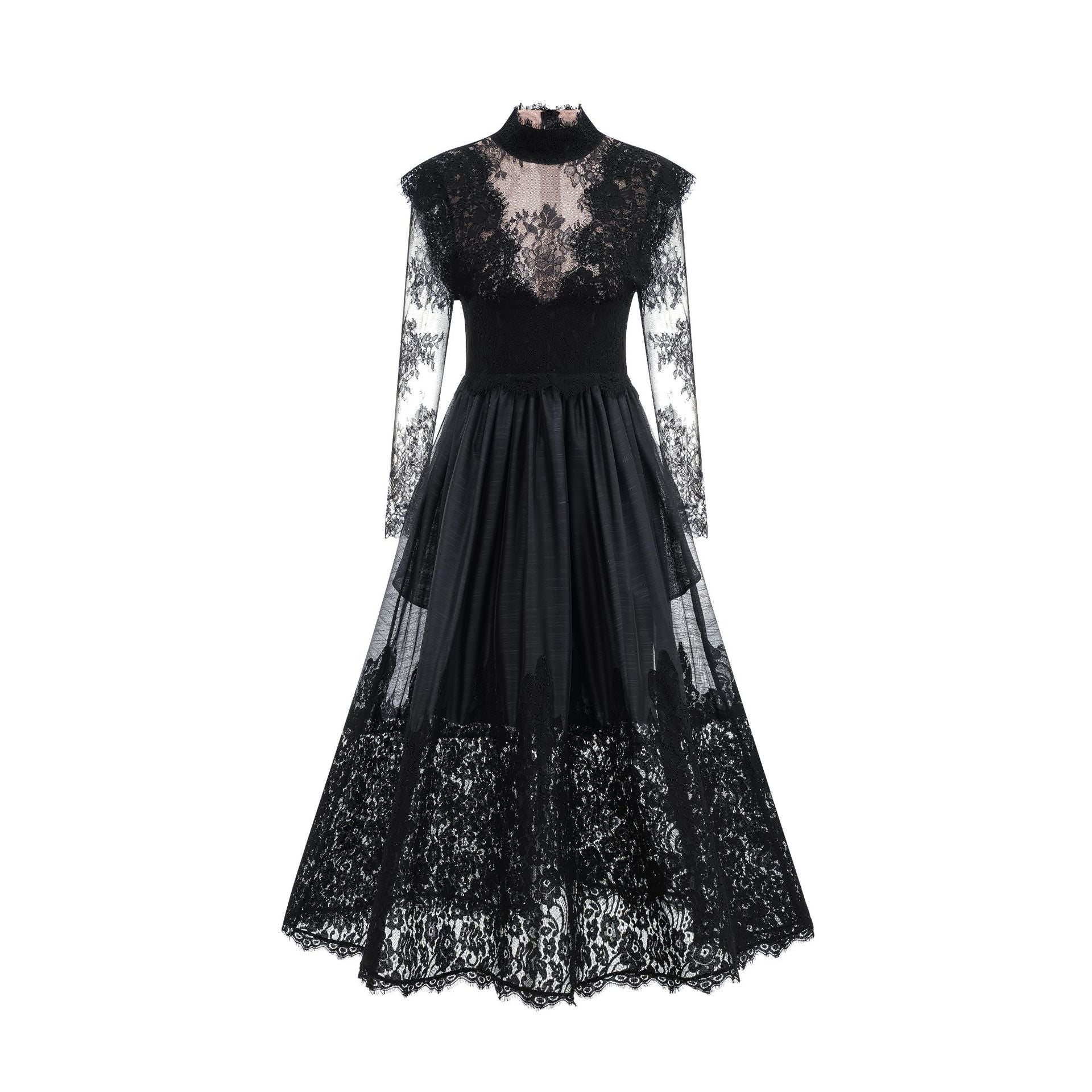 Elegant Lace High Neck Splicing Dress Sweet Long Evening Prom Dress