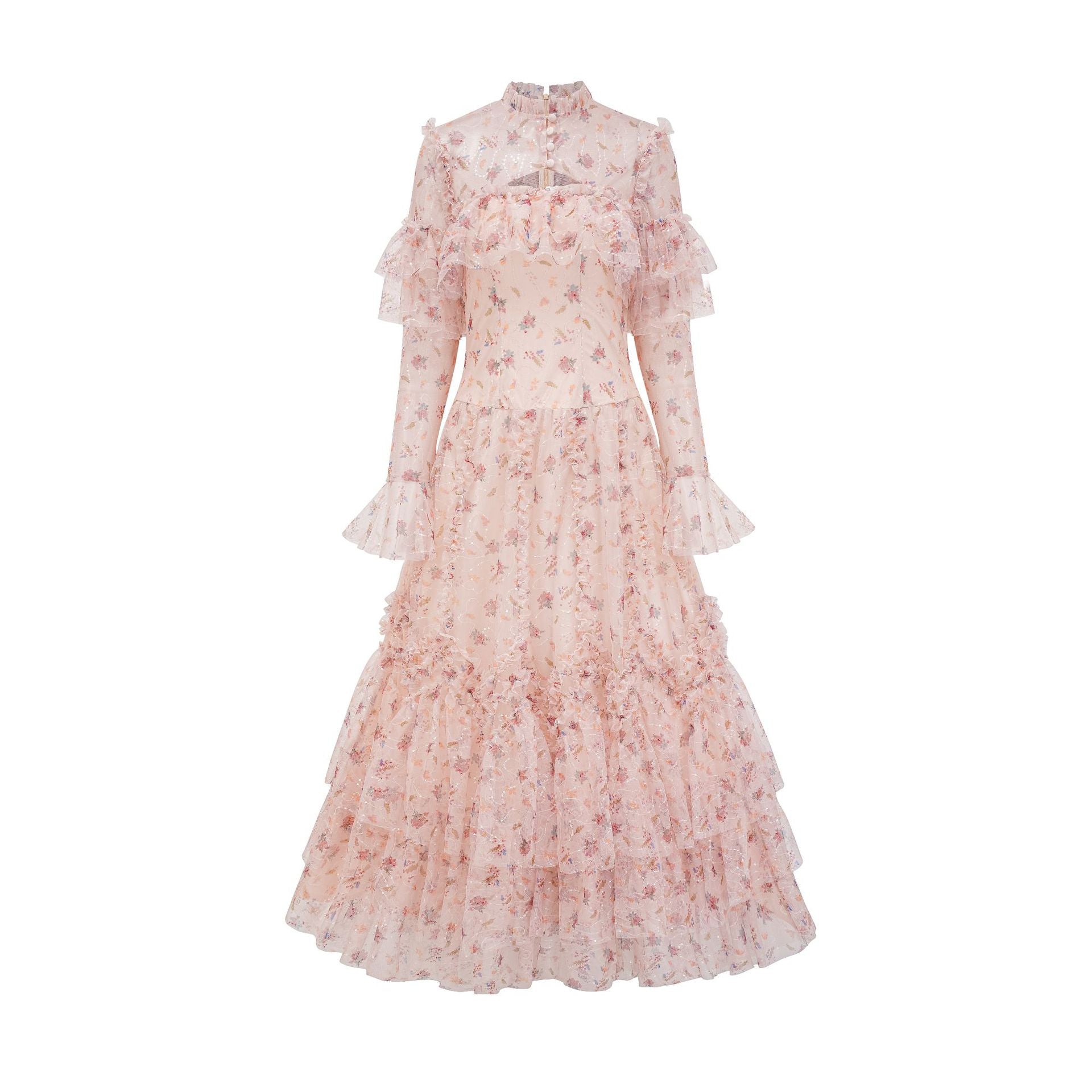 Sweet Long Sleeves Sequined Princess Floral Prom Gown