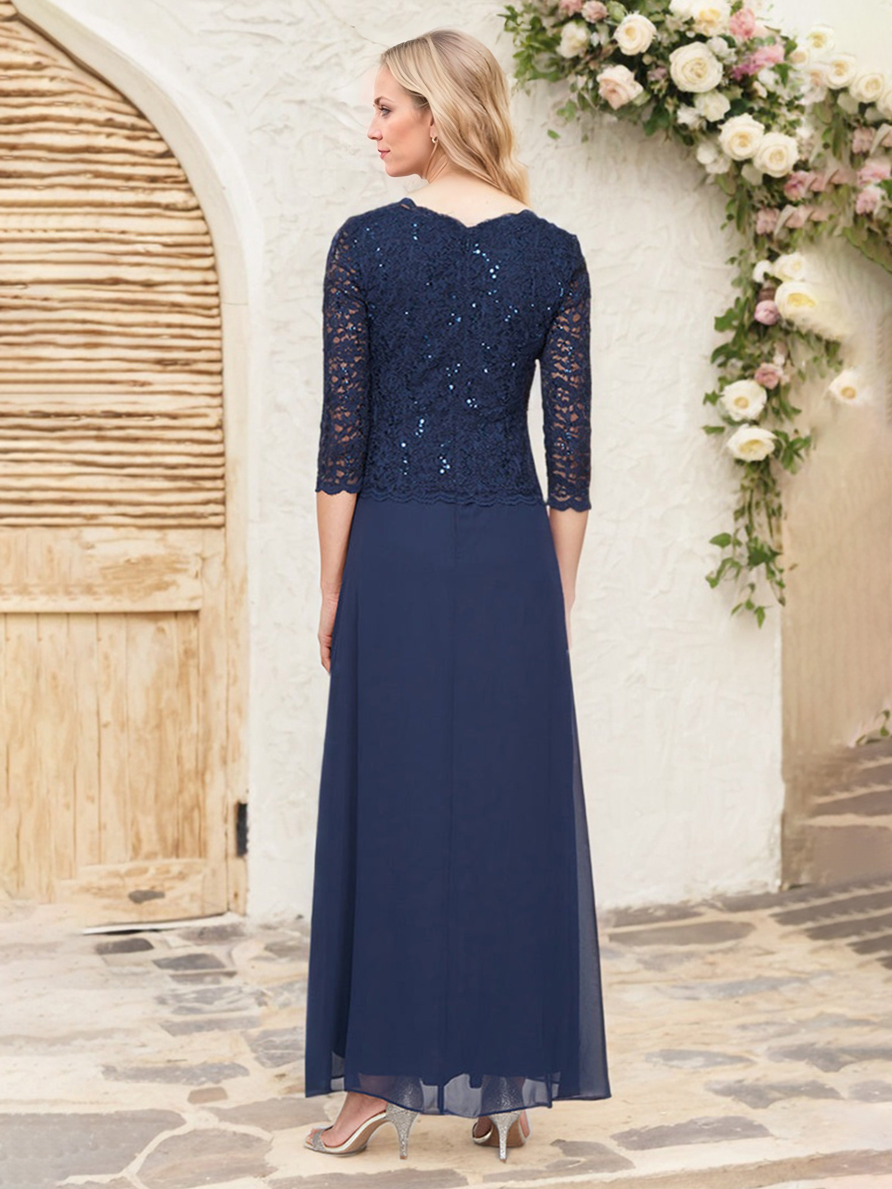 2 Pieces V Neck A Line Sleeves Mother Of Groom Dresses Suits